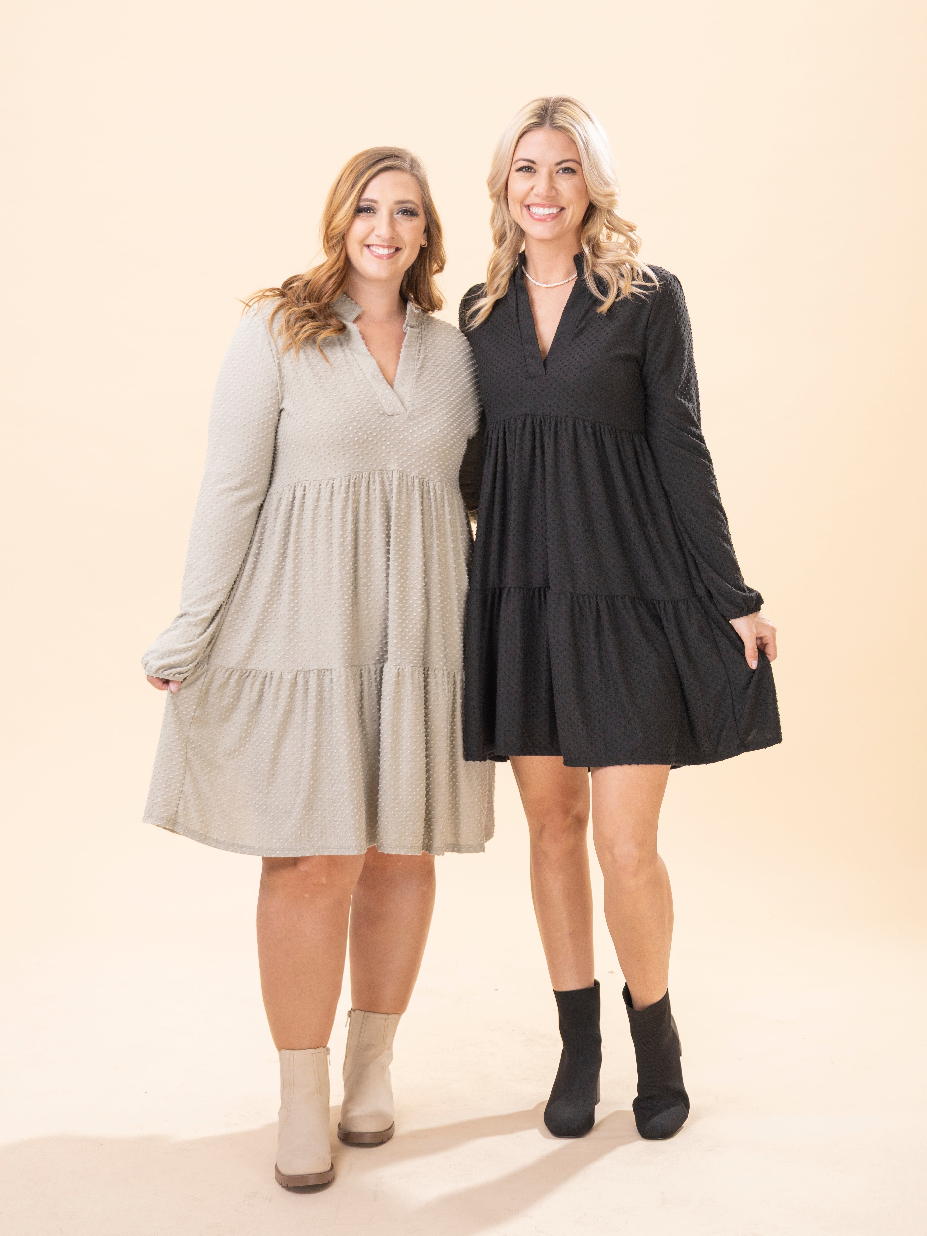 Long Sleeve Swiss Dot Tiered Dress | S-3XL | Great Fashion. Amazing Deals.  | Discount Divas Women's Clothing Boutique