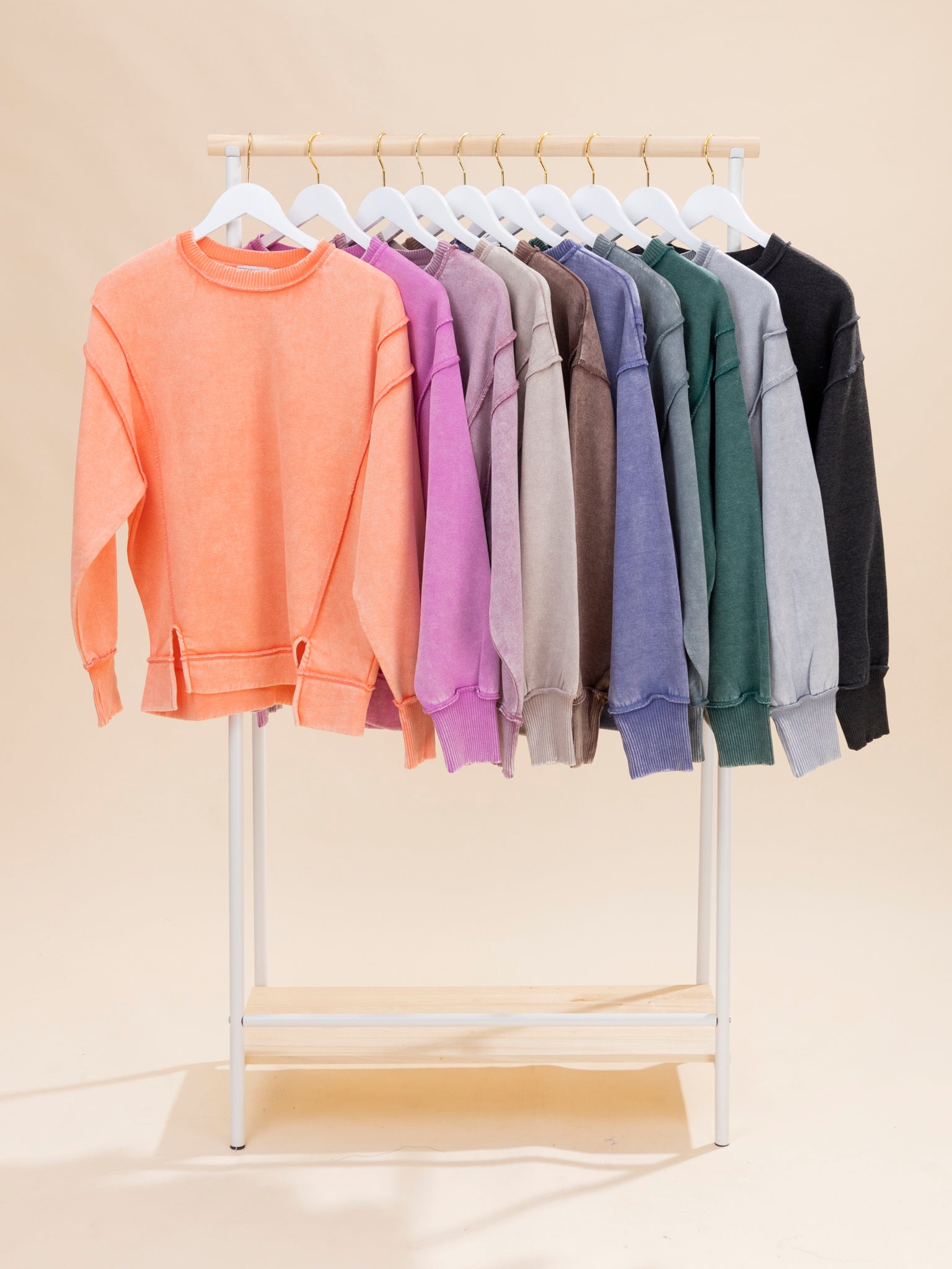 Zenana Acid Wash Exposed Seam Fleece Sweatshirt | S-L NEW | Great