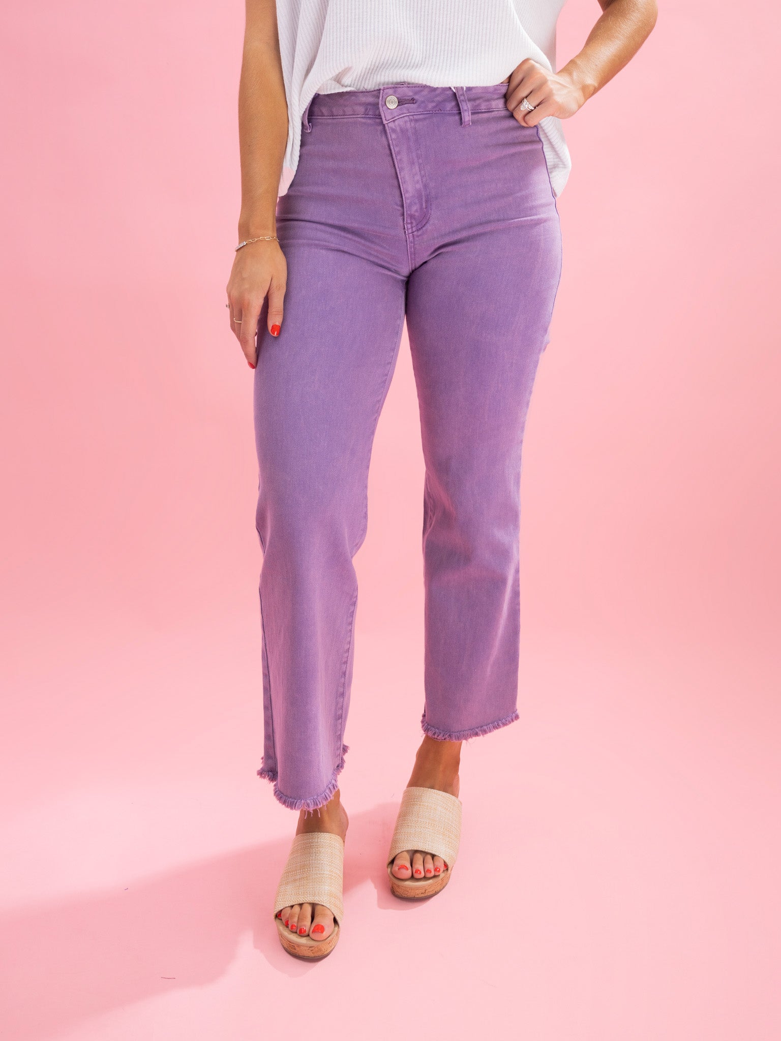 Zenana Acid Wash Straight Wide Leg Raw Hem Pants | S - XL *Final