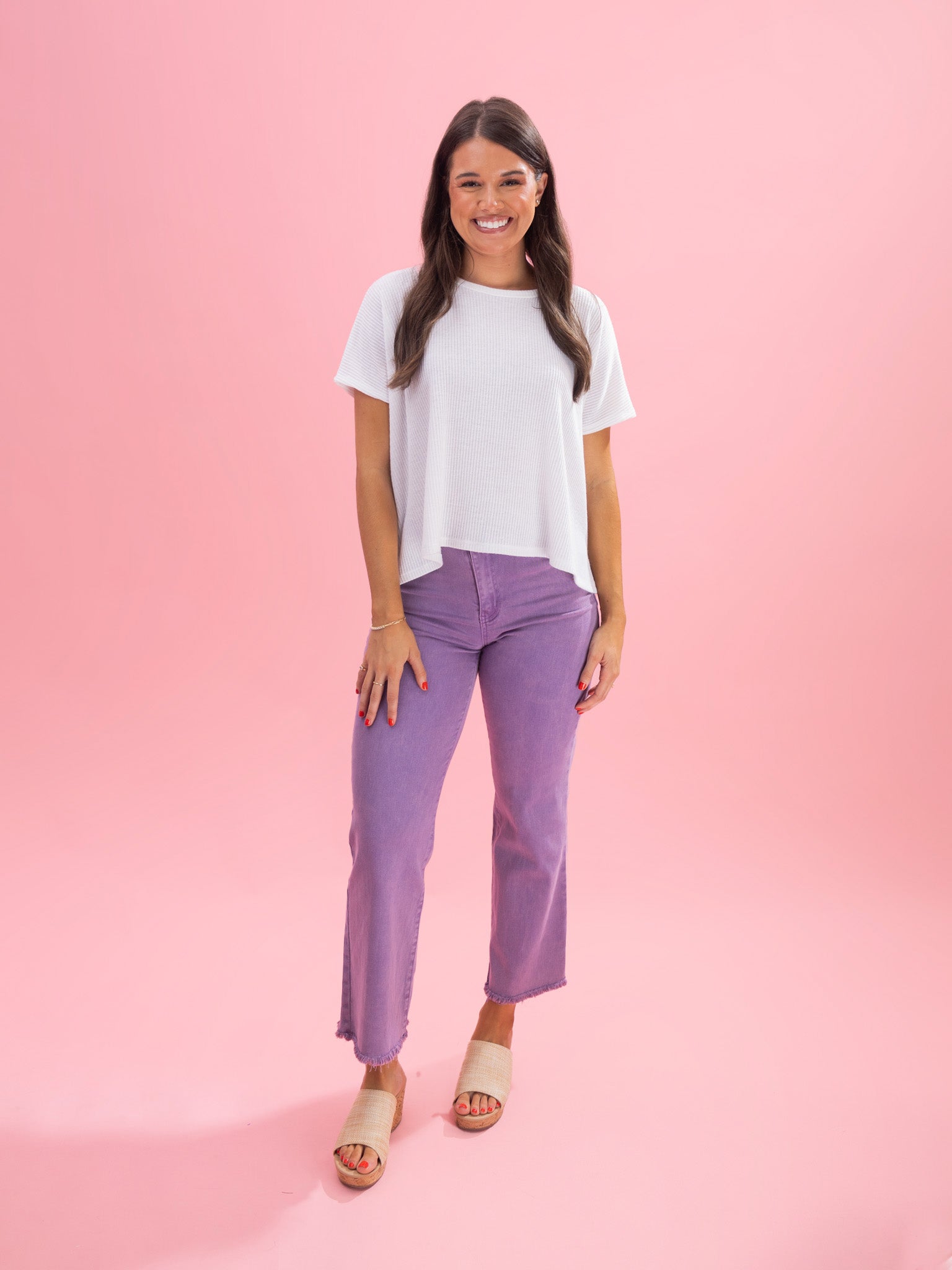 Zenana Acid Wash Straight Wide Leg Raw Hem Pants | S - XL | Great