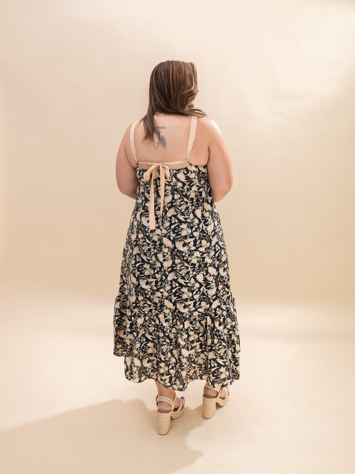 Floral Lace Trim Ribbon Strap Back Tie Midi Dress | S-L | Great Fashion.  Amazing Deals. | Discount Divas Women's Clothing Boutique
