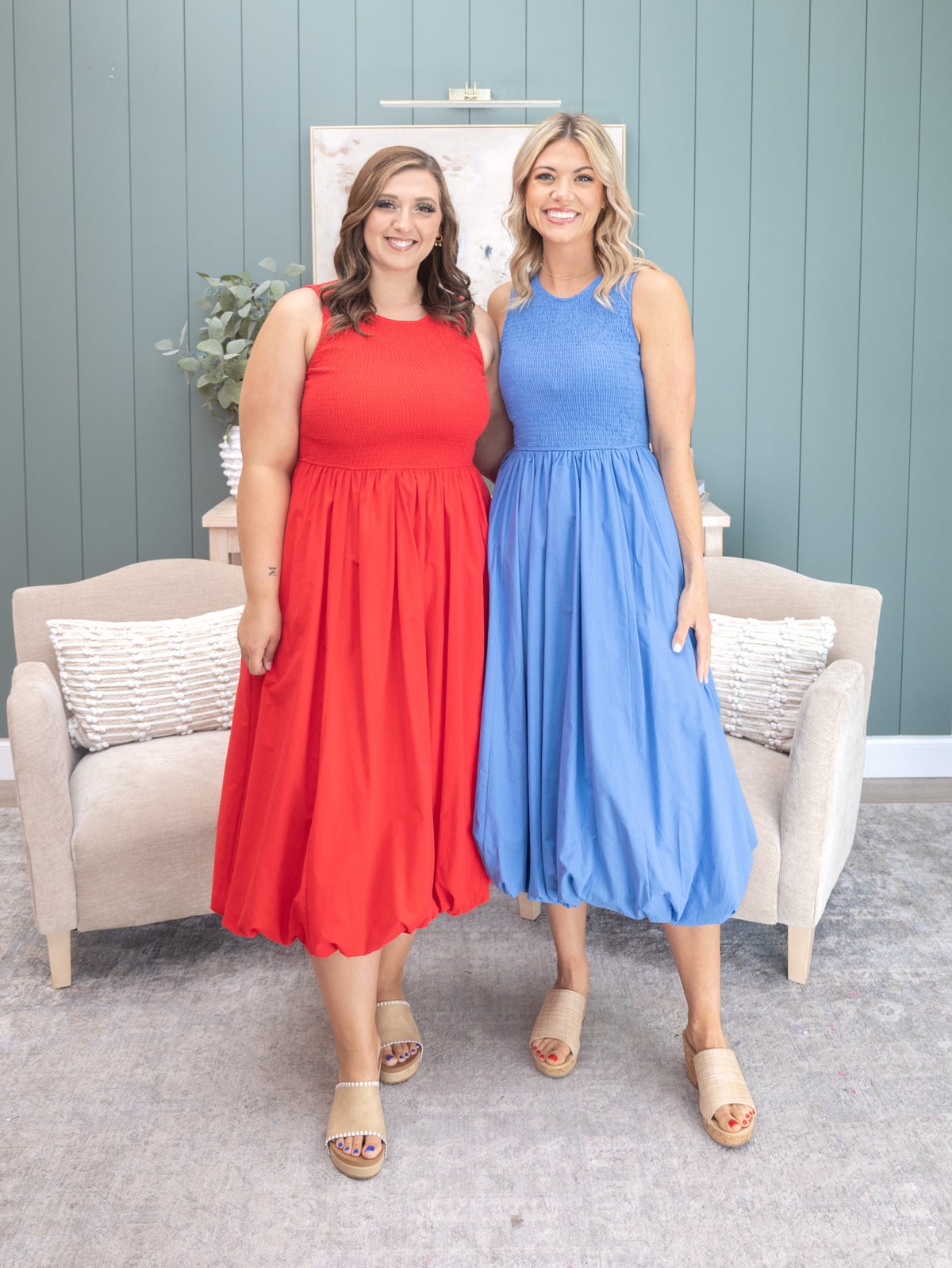 Sleeveless Smocked Top Midi Bubble Dress with Side Pocket | S-L - Cobalt Blue/Small Sleeveless Smocked Top Midi Bubble Dress with Side Pocket | S-L - Cobalt Blue/Small