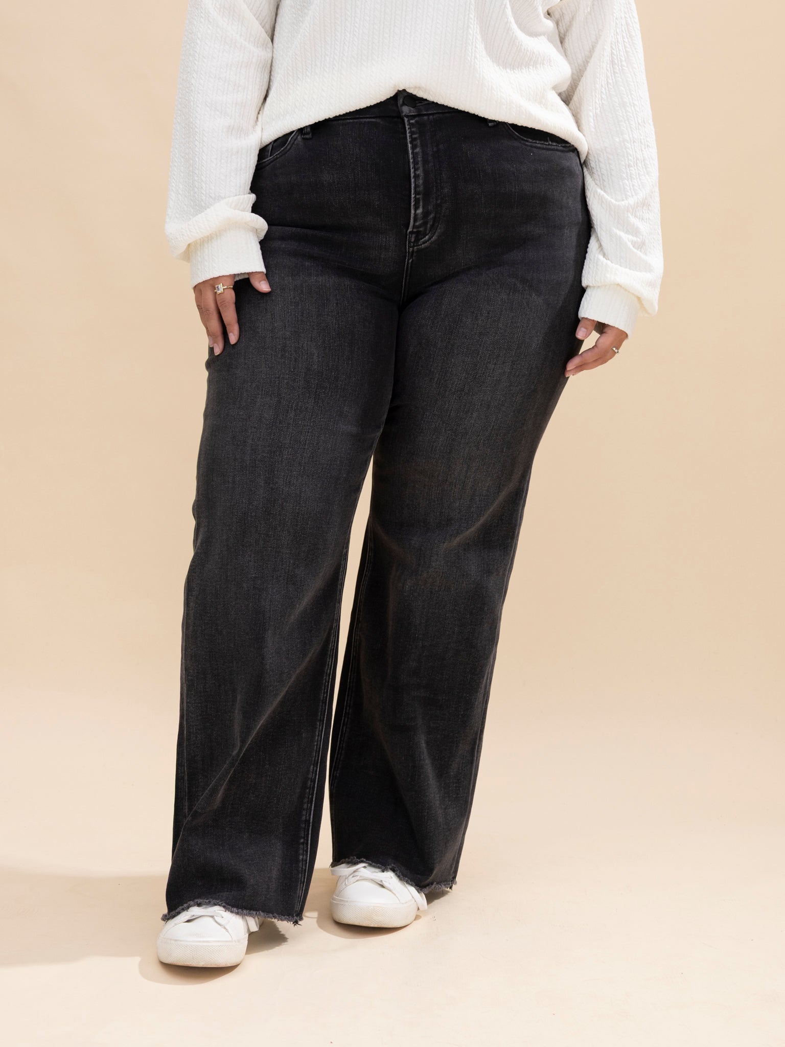 Zenana Acid Wash Frayed Hem Wide Leg Jeans | S-XL | Great