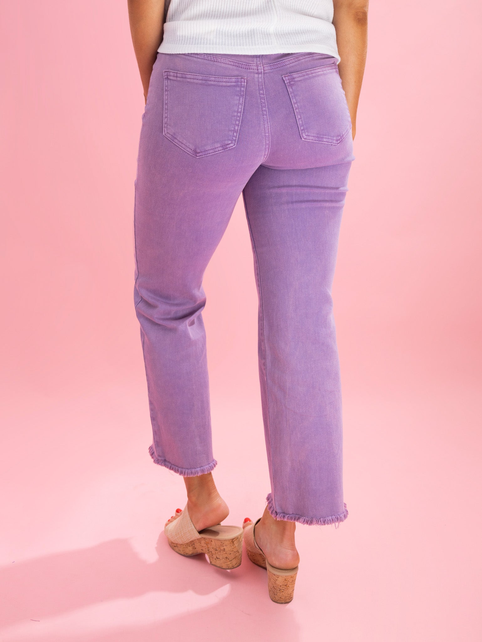 Zenana Acid Wash Straight Wide Leg Raw Hem Pants | S - XL | Great