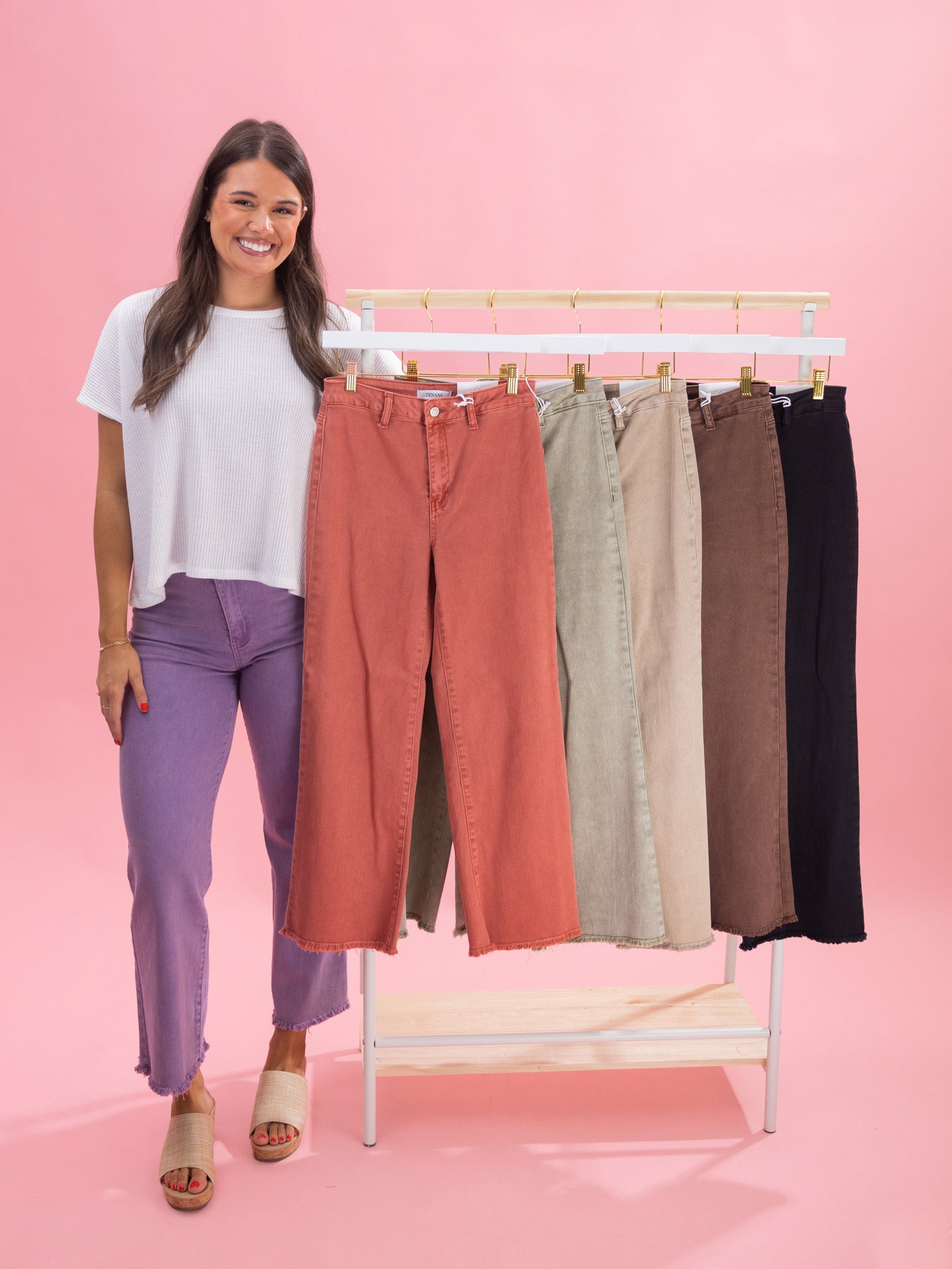 【SANSEA】WIDE STRAIGHT PANTS Zenana Acid Wash Straight Wide Leg Raw Hem Pants | S - XL