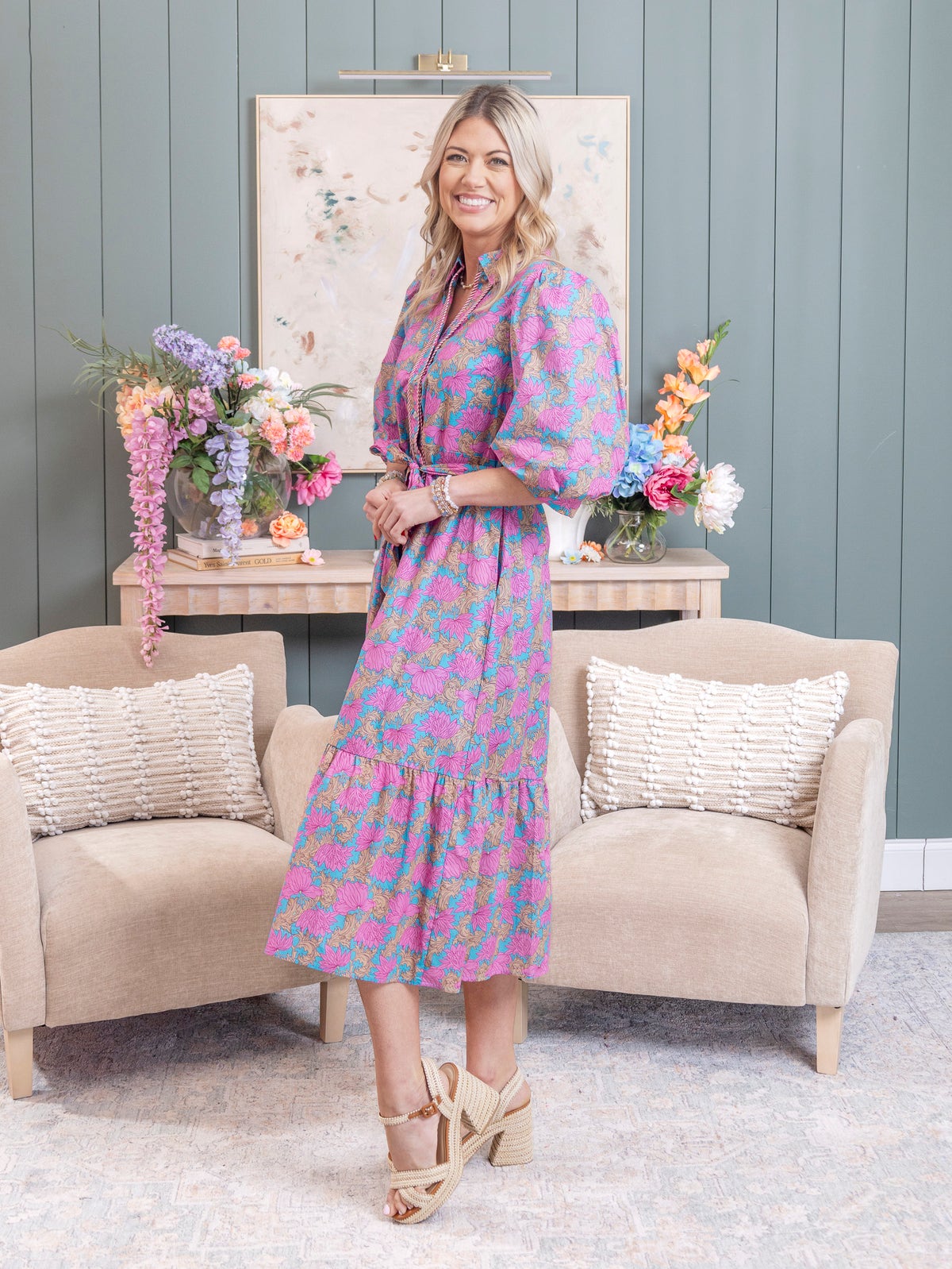 button down floral midi dress Shiloh Sleeveless Button Down Floral Print Midi Dress Blue LARGE