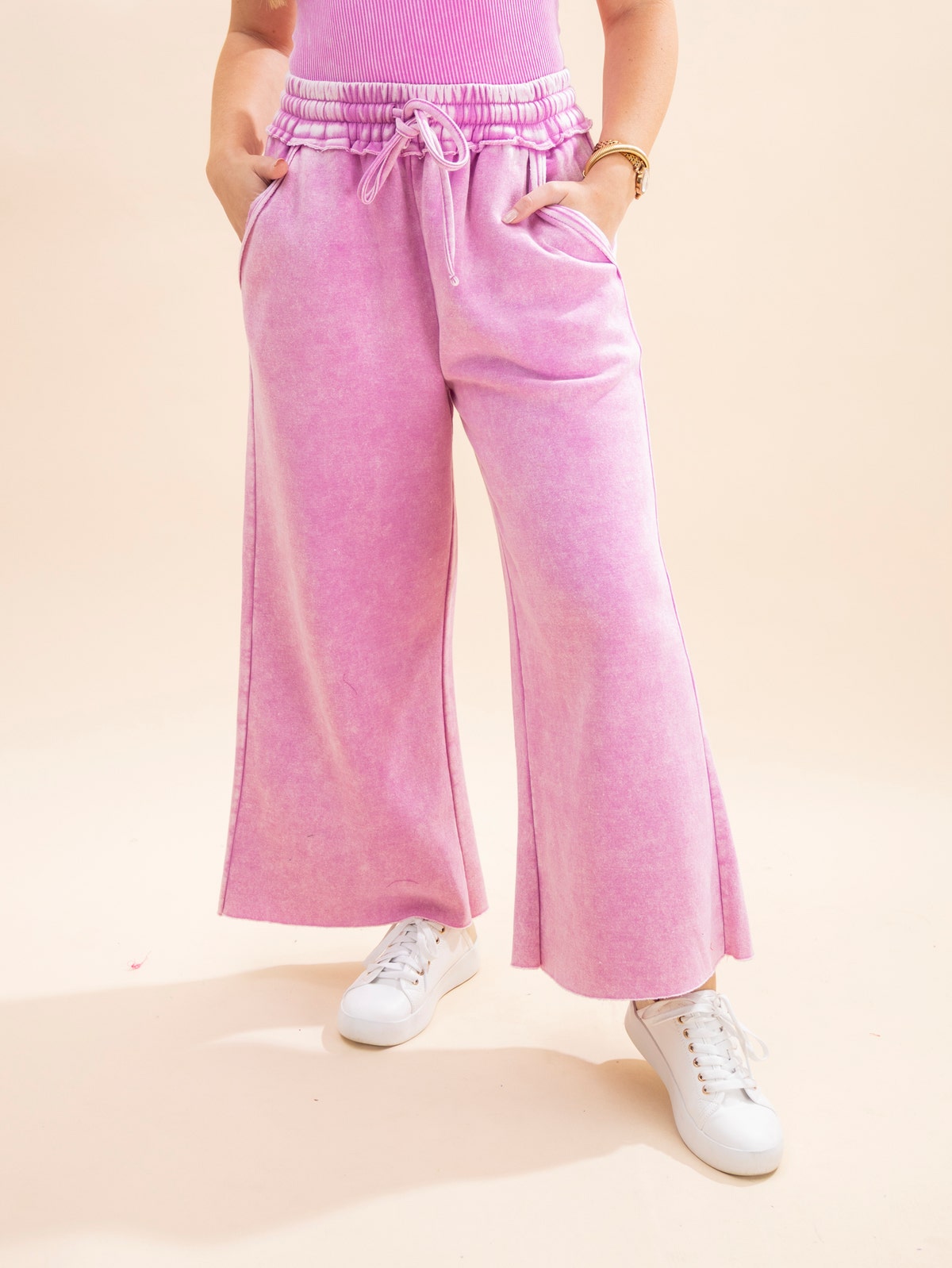 Zenana Acid Wash Fleece Palazzo Sweatpants with Pockets main image 0