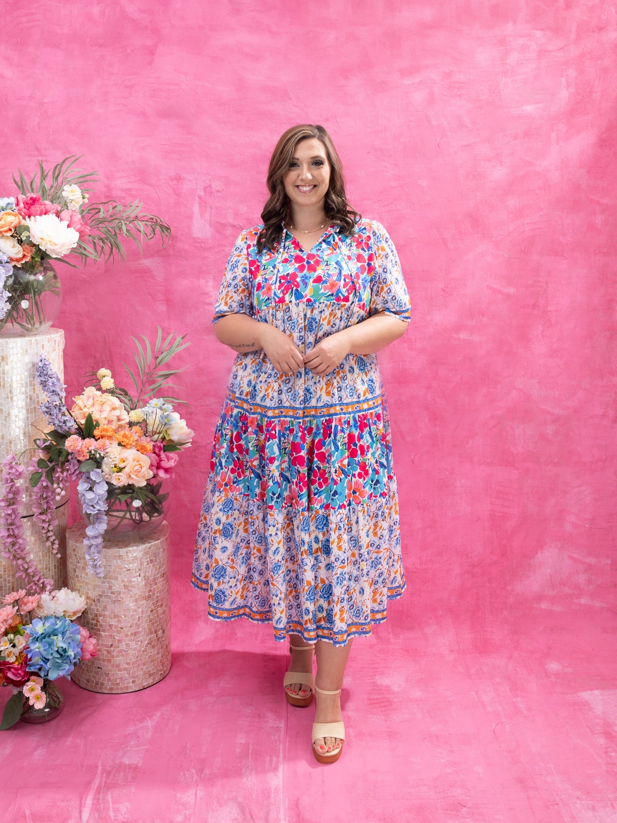 Mixed Floral Print Tie Front Midi Dress | S - XL | Great Fashion. Amazing  Deals. | Discount Divas Women's Clothing Boutique