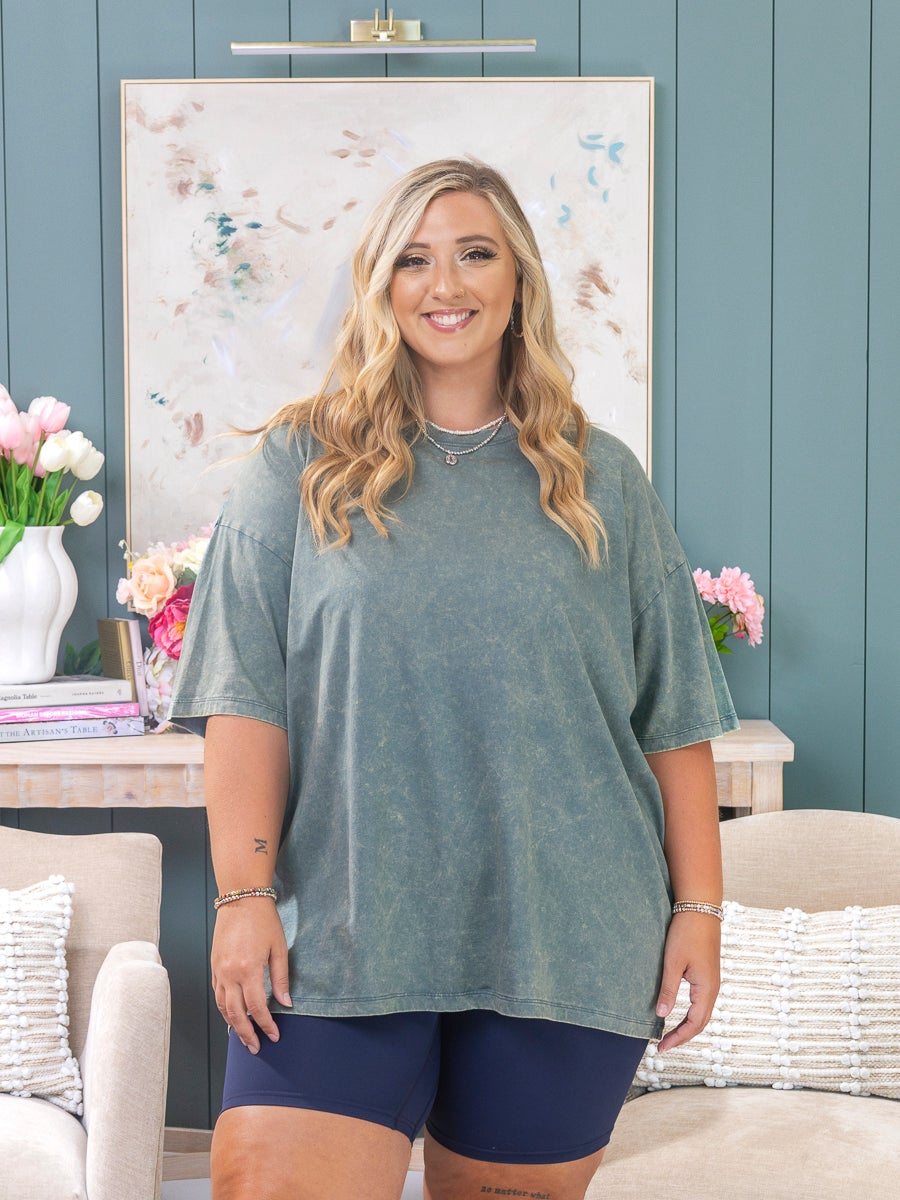Zenana 100% Cotton Acid Wash Drop Shoulder Boyfriend Tee | S/M-L