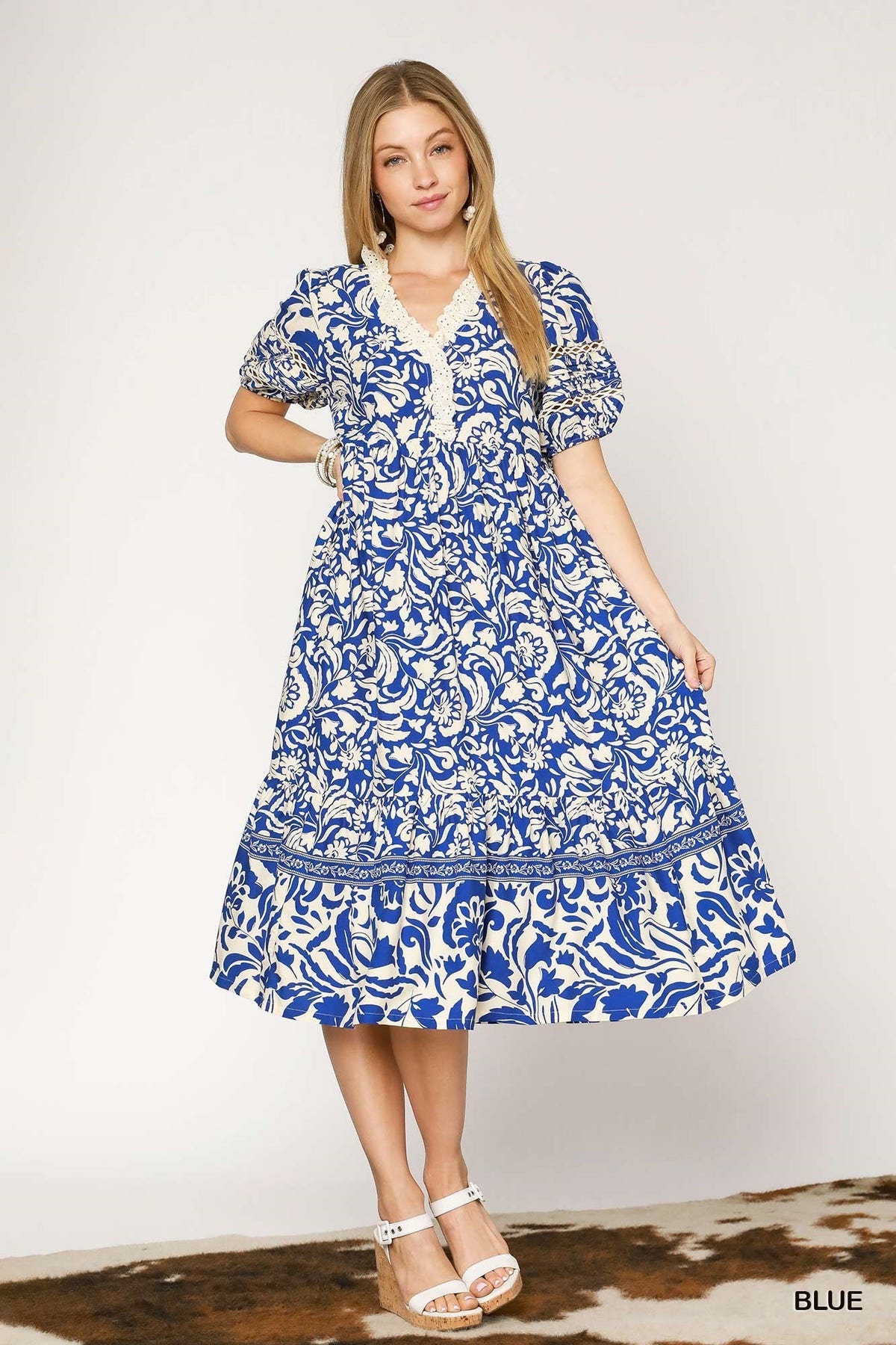 Lace Trim V-Neck Printed Short Sleeve Midi Dress | S - L Umgee | Great  Fashion. Amazing Deals. | Discount Divas Women's Clothing Boutique