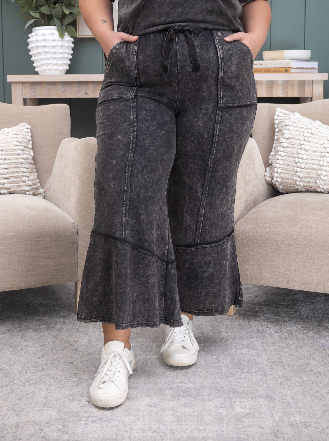 Zenana Exposed Seam Flared Hem Pants with Pockets | S-L | Great