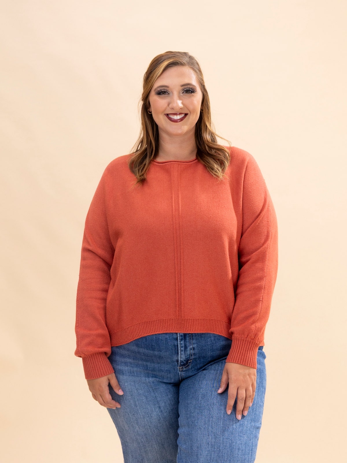 Zenana Viscose Front Seam Round-Neck Womens Sweater