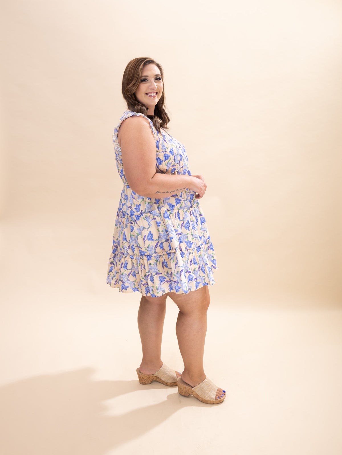 Ruffled Sleeve Floral Print Smocked Tiered Dress w/ Side Pocket | S-L |  Great Fashion. Amazing Deals. | Discount Divas Women's Clothing Boutique
