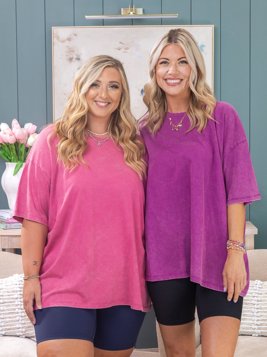 Zenana 100% Cotton Acid Wash Drop Shoulder Boyfriend Tee | S/M-L