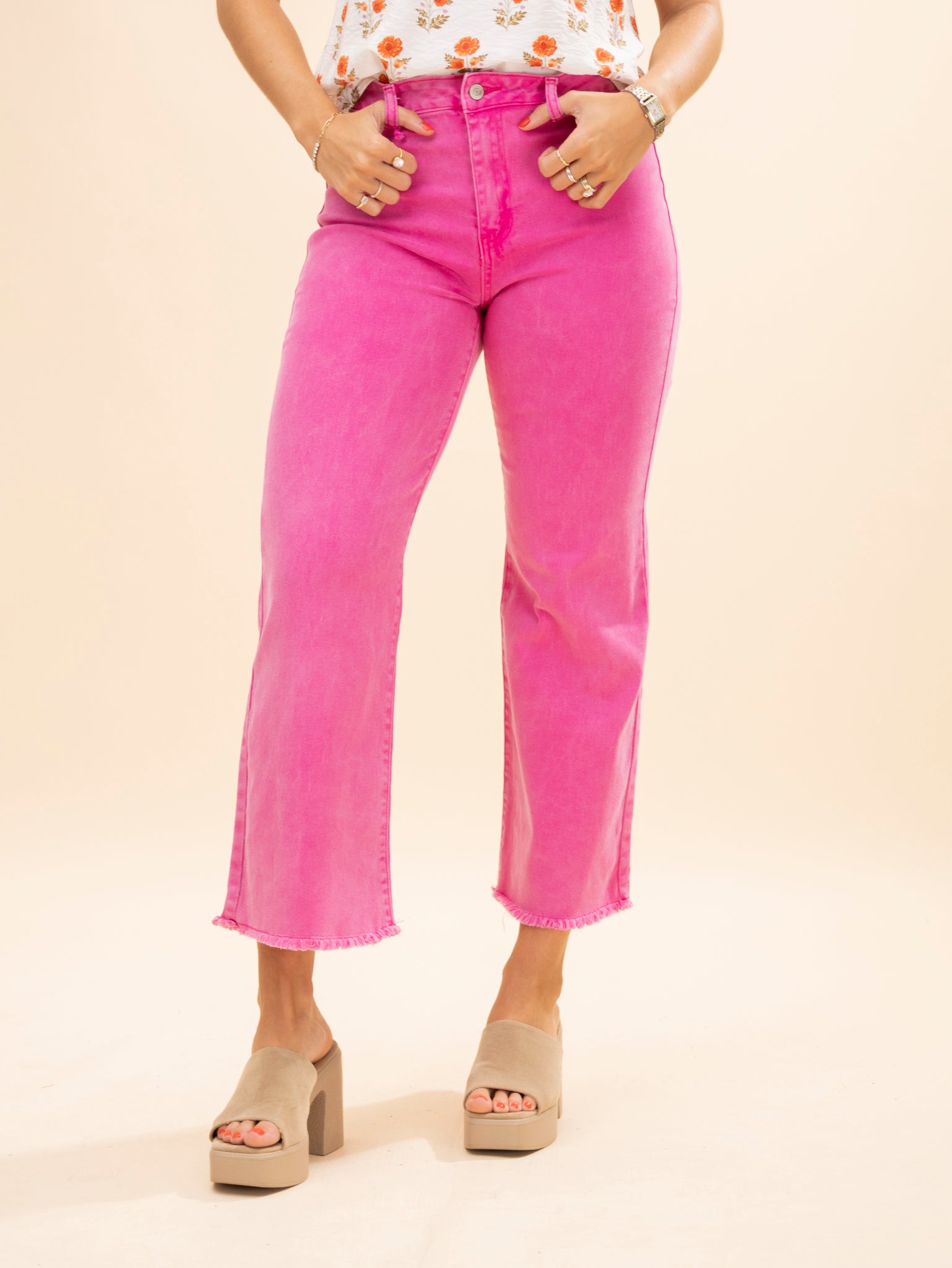 Zenana Acid Wash Frayed Hem Wide Leg Jeans | S-XL | Great