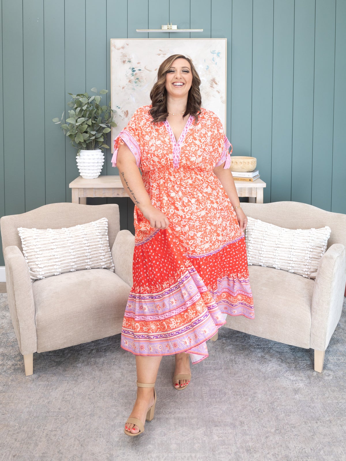 Floral Print Empire Waist Maxi Dress | S-XL Ad Sku