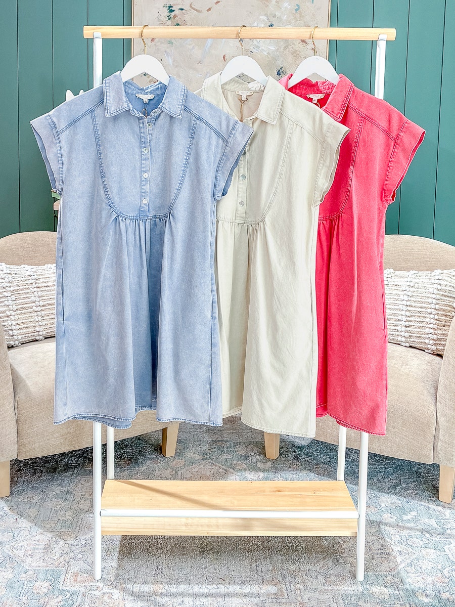 Easel Cap Sleeve Mineral Wash Button Front Dress | S-L - Red/Large Easel Cap Sleeve Mineral Wash Button Front Dress | S-L - Red/Large