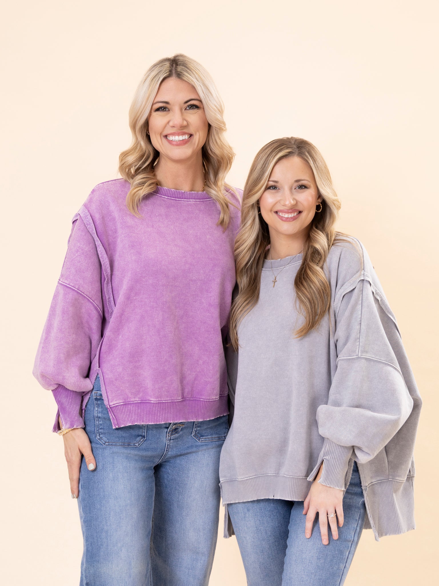 なぁ Zenana Acid Washed Batwing Sleeve Hi Low Fleece Sweatshirt | S/M-L