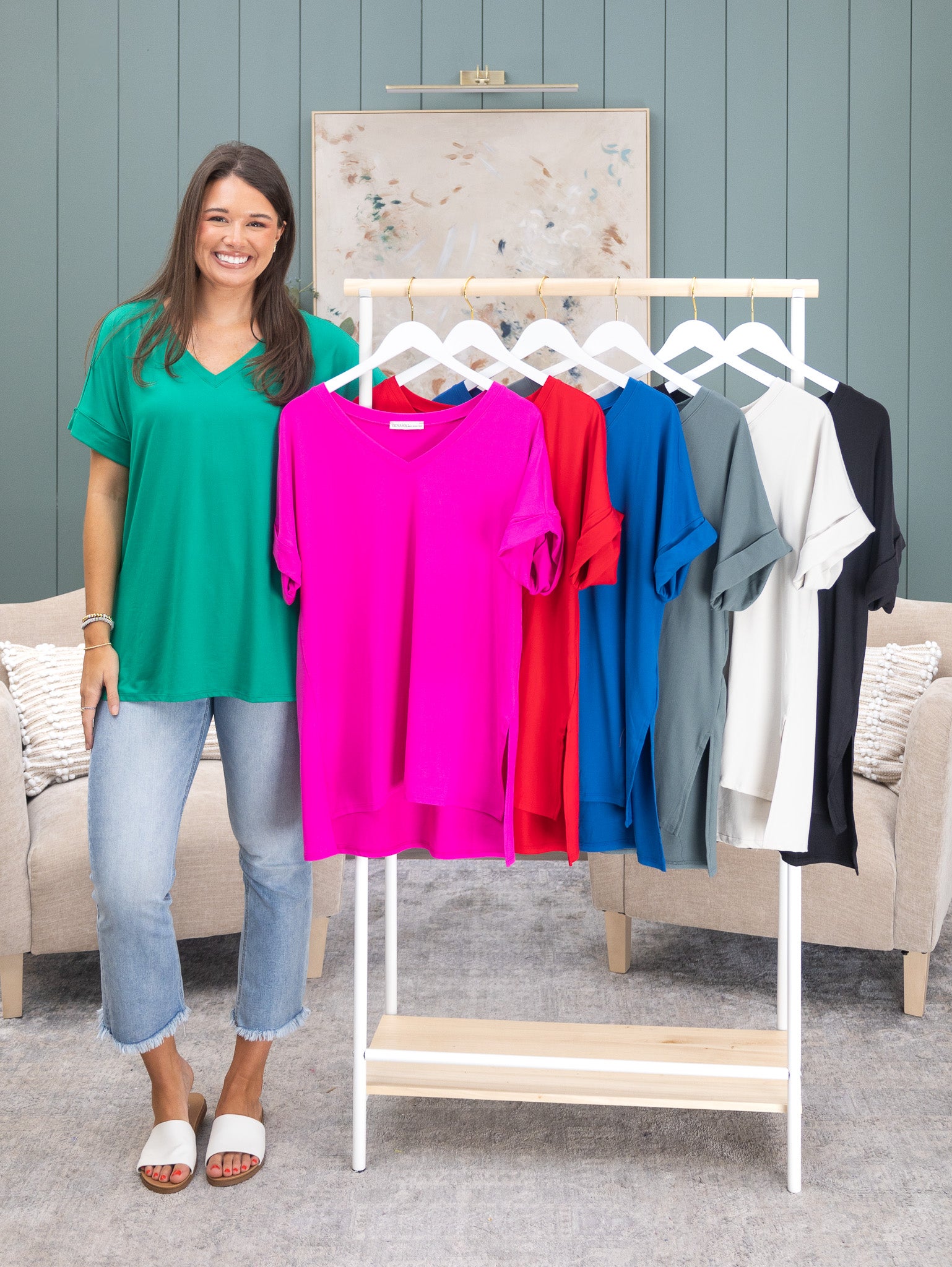 Zenana Short Sleeve V-Neck Top with Side Slits | S-3XL