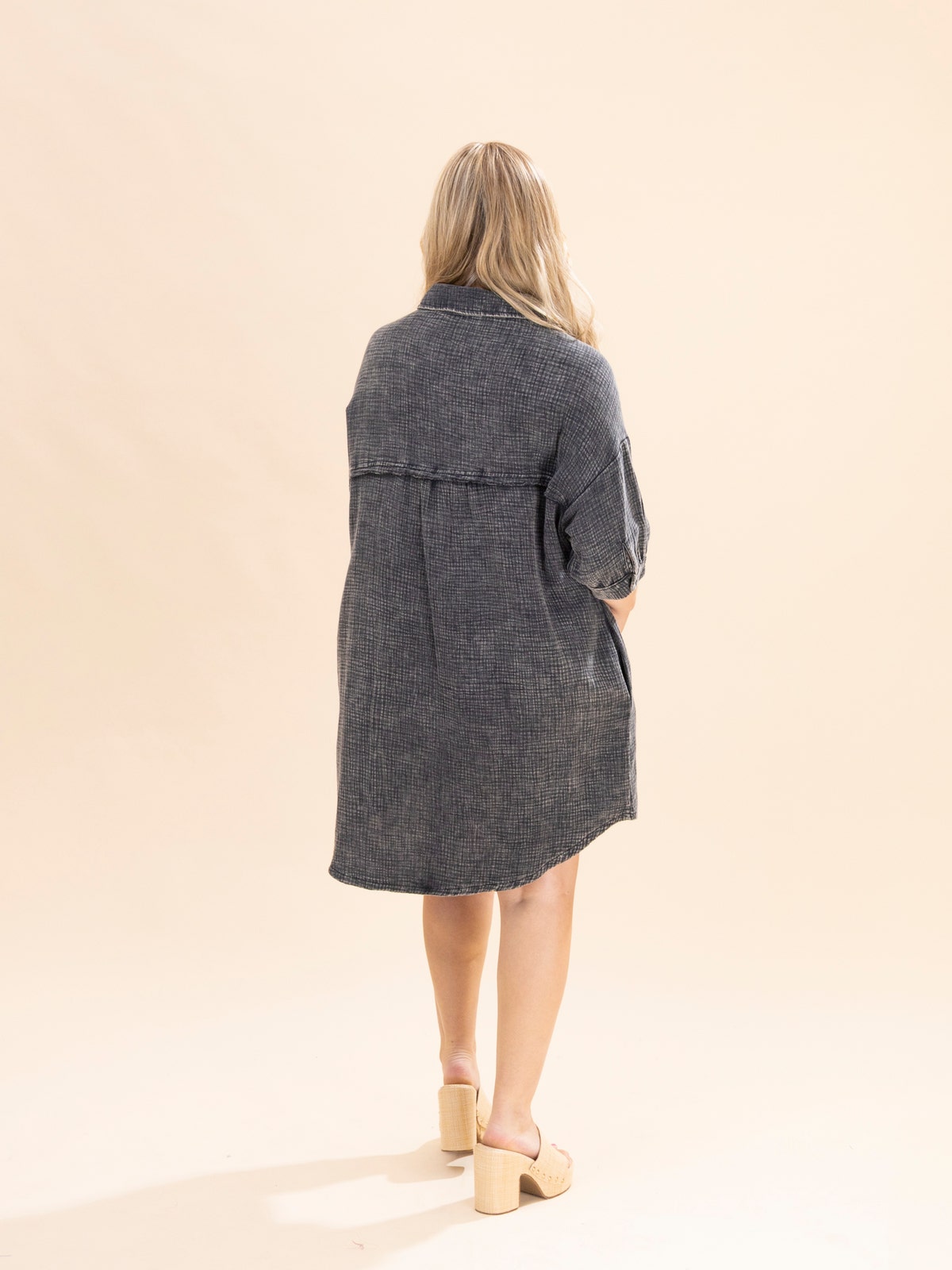 Zenana Washed Double Gauze Button Down Womens Shirt Dress
