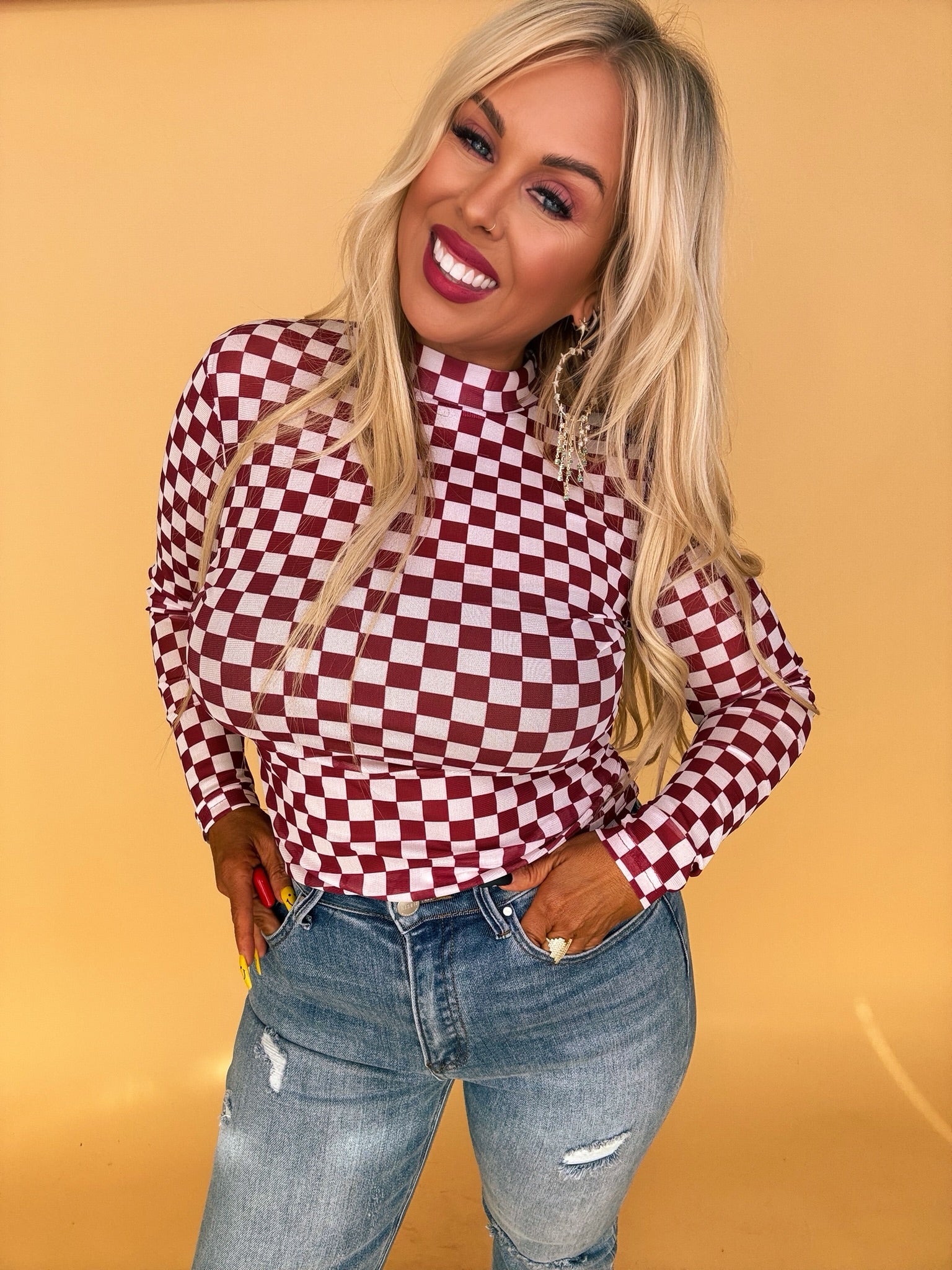 maroon mesh top