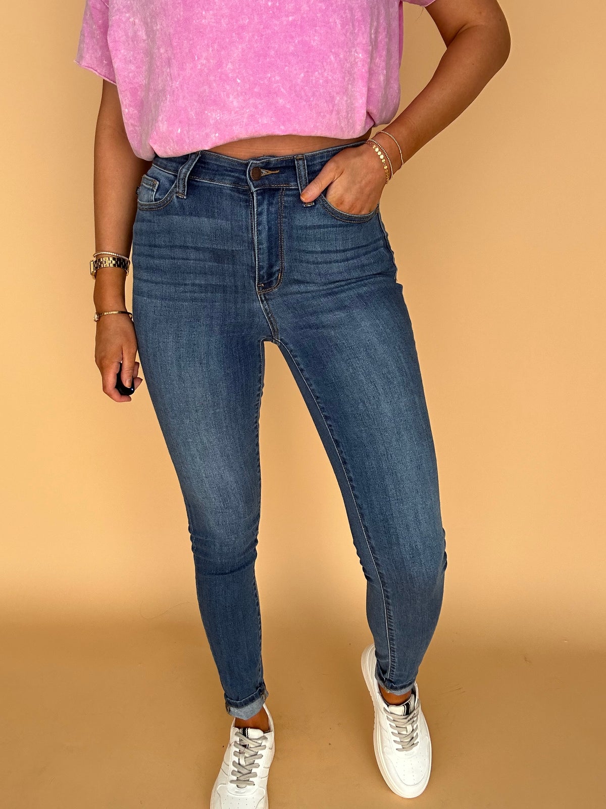 PLUS/REG Judy Blue Making Moves High Waisted Cuffed Hem Skinny