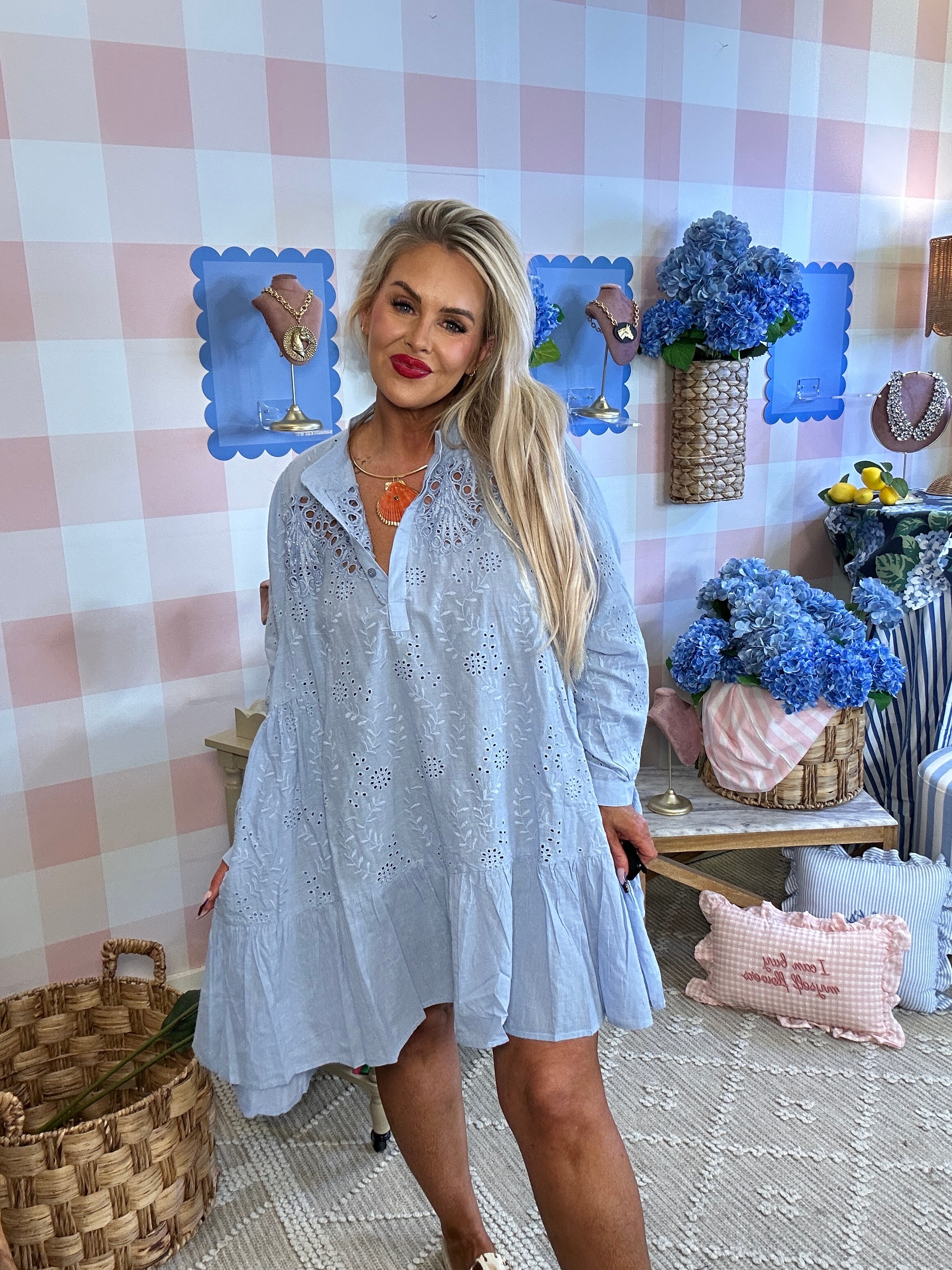 Sky Blue Embroidered Eyelet Dress | Deep South Pout | Trendy Women's Clothing & Accessories New Arrivals Daily Sky Blue Embroidered Eyelet Dress | Deep South Pout | Trendy Women's Clothing & Accessories New Arrivals Daily