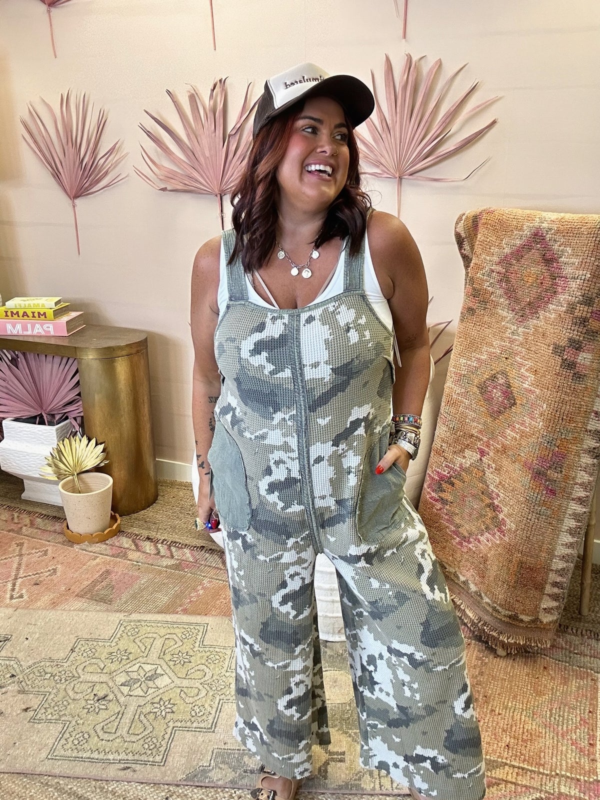 Camouflage Printed Wide Leg Jumpsuit Deep South Pout Trendy