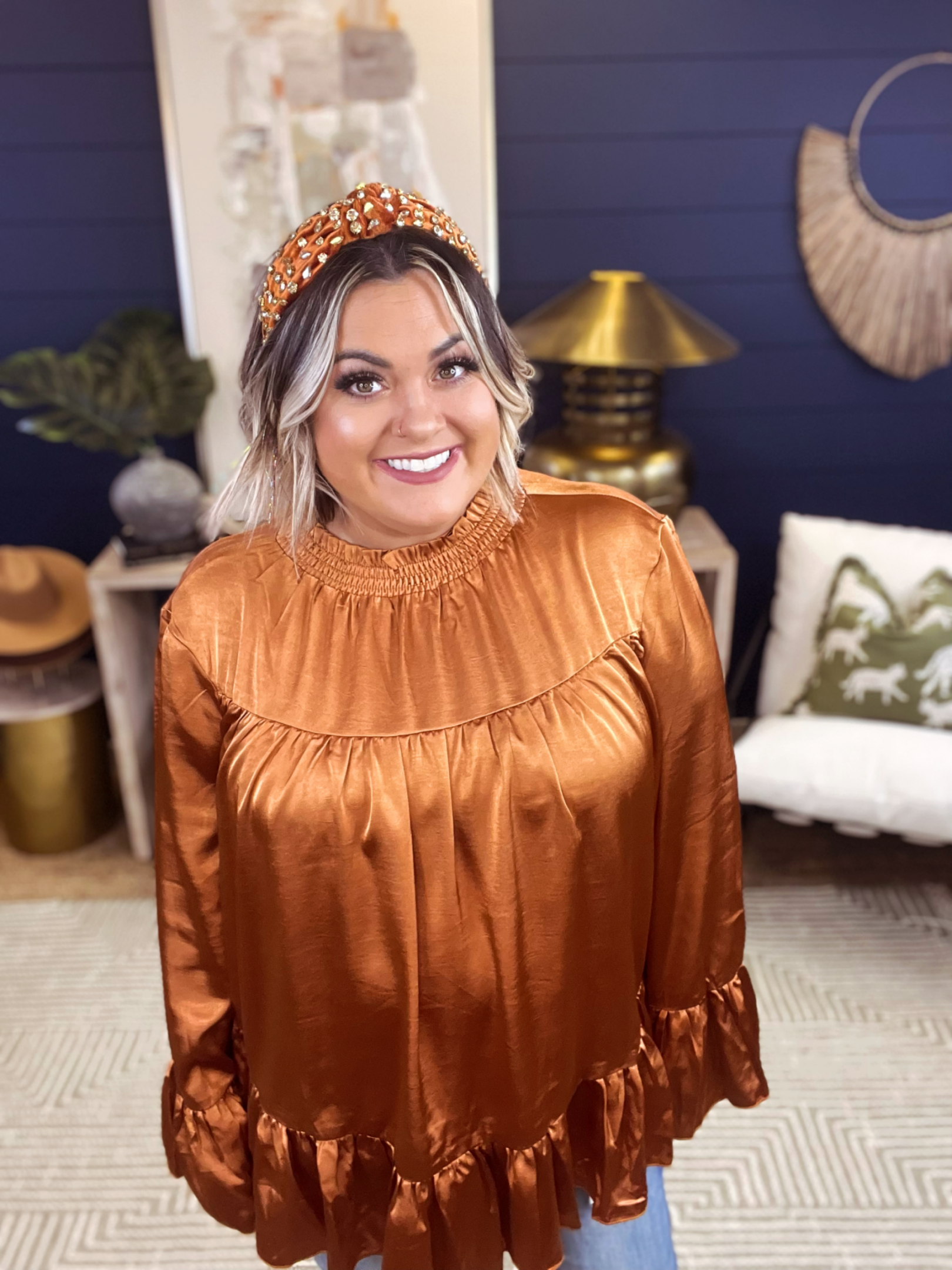 rust satin blouse