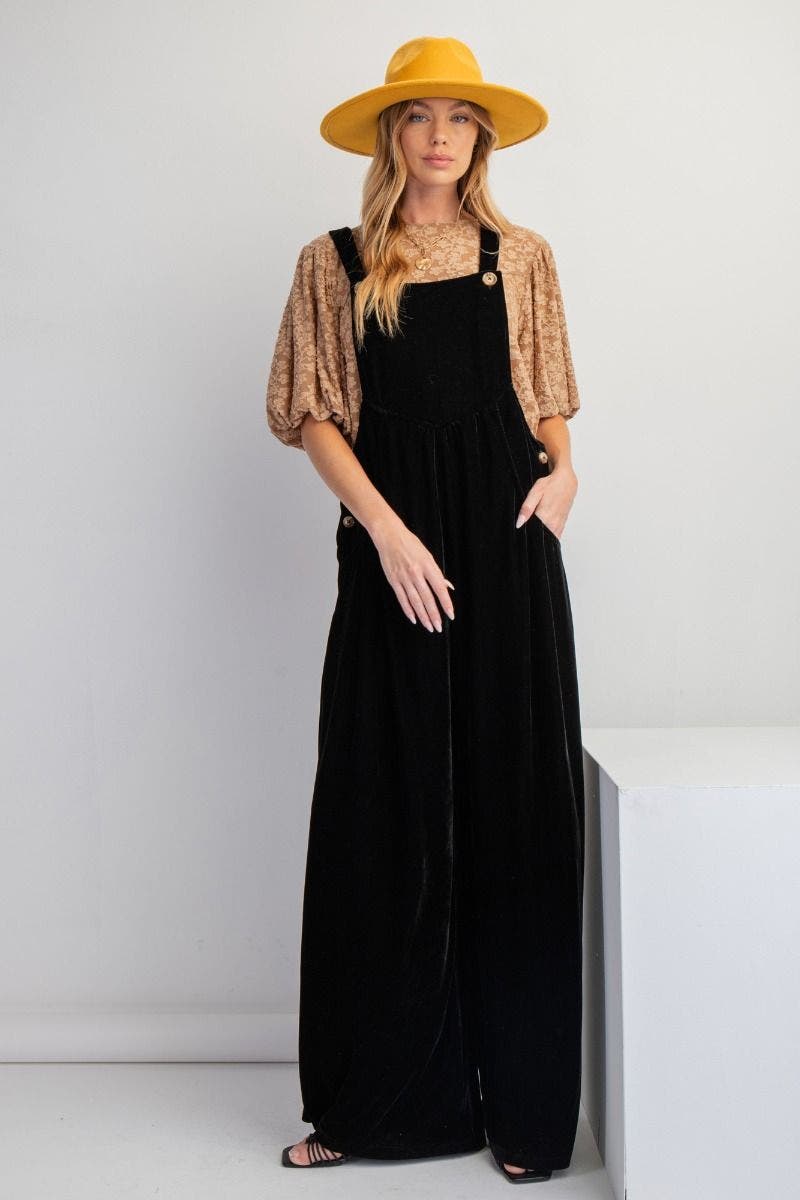 FINAL SALE Easel- Velvet Jumpsuit (Black) Eclectic Ruby Red