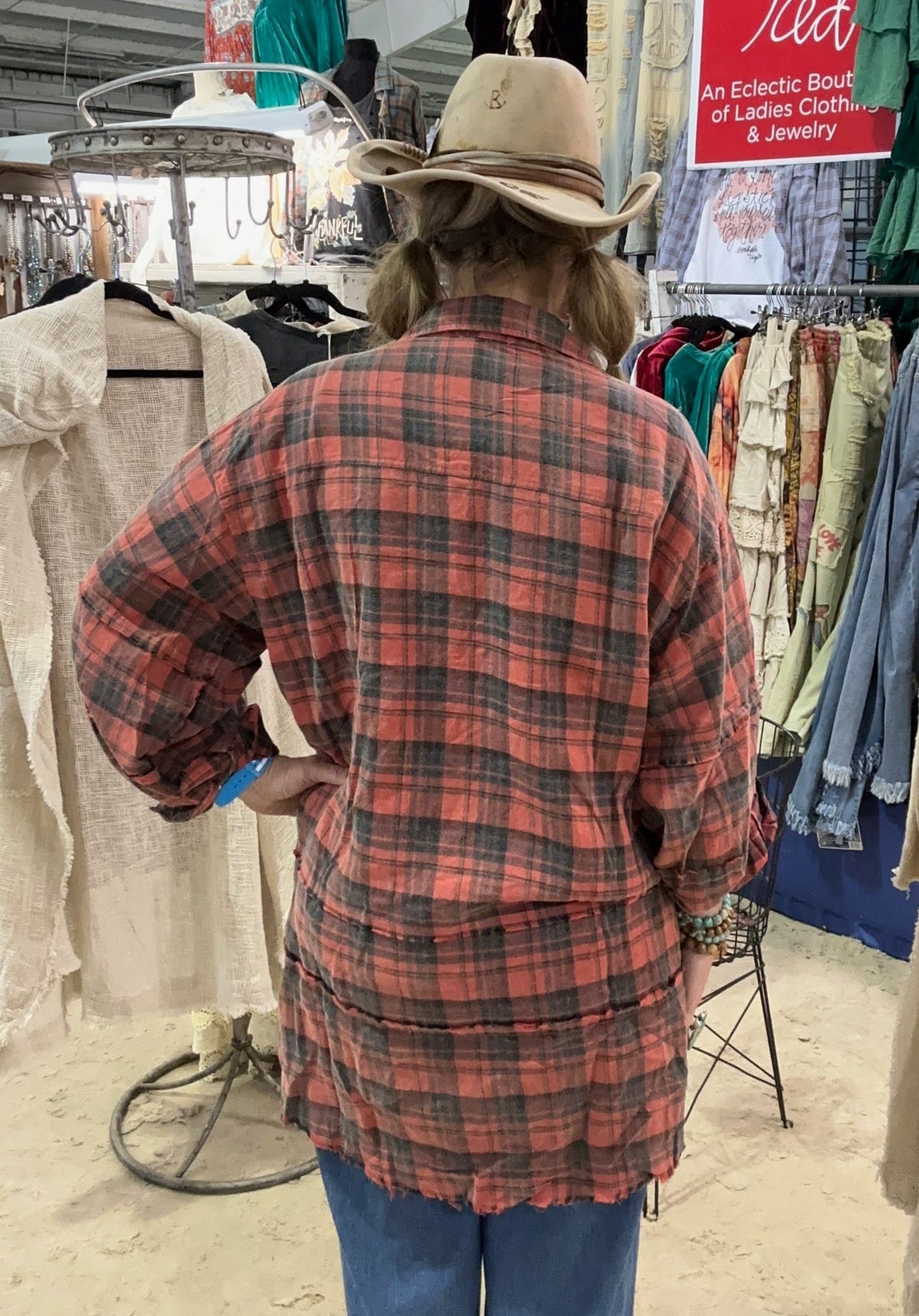 EASEL Mineral Washed Plaid Shirt Pinkish Coral