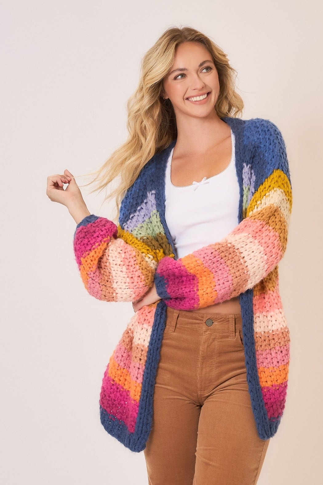FINAL SALE Colorful Large Knit Sweater Cardigan (Multi) *Final Sale* - Main Image