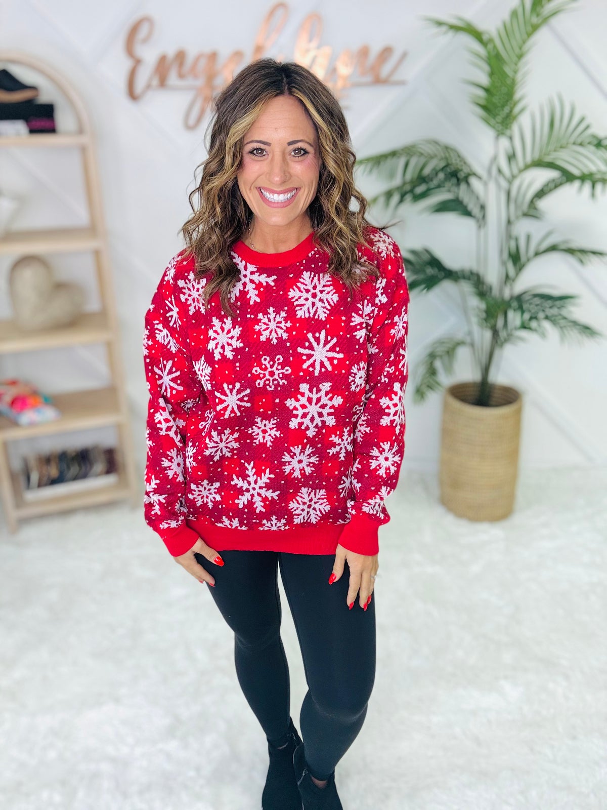 Dear Scarlett Plaid Snowflake Sweater (Red) Engel Lane Boutique