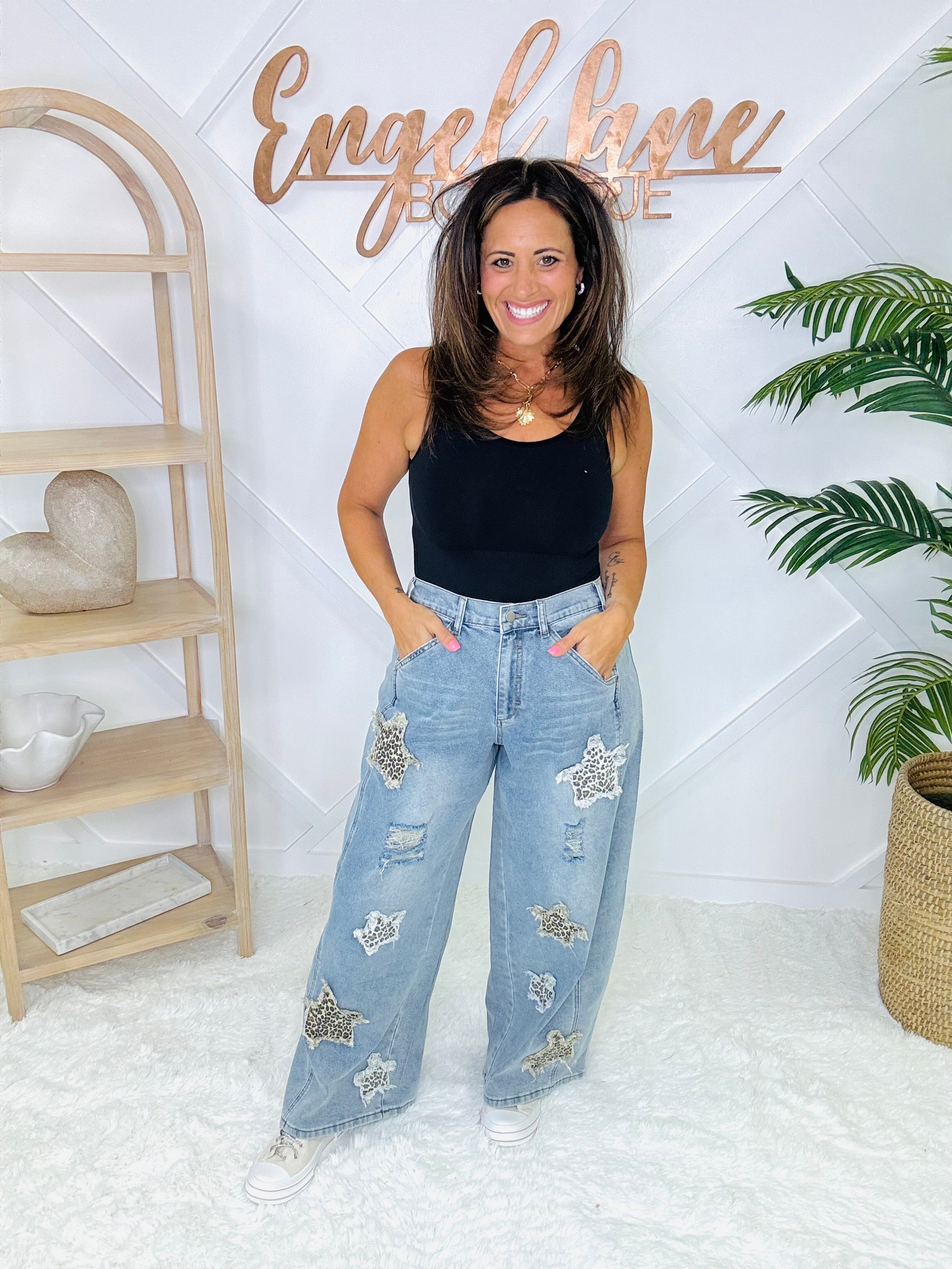 Blue Velvet Cheetah Star Patch Detail Denim (Light Wash