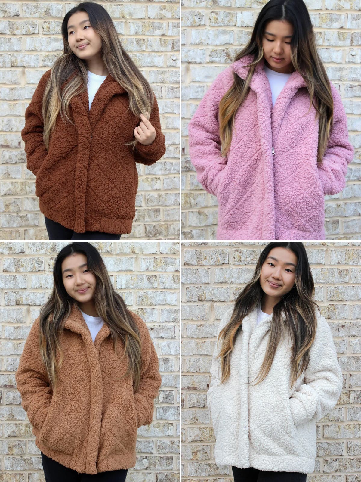 Candie Diamond Zip Up Sherpa Jacket [4 Colors] | Shop Envy