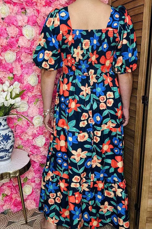 Floral Print Square Collar Maxi Dress w/ Pockets | FabD Boutique