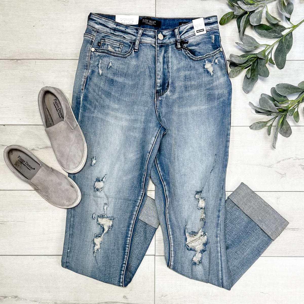 Judy Blue PLUS Double Cuff Fray Hem w/ Destroy Boyfriend