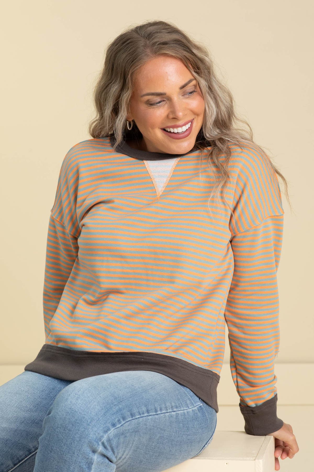 Blueberry Pink Striped Colorblock French Terry Sweatshirt main image 1