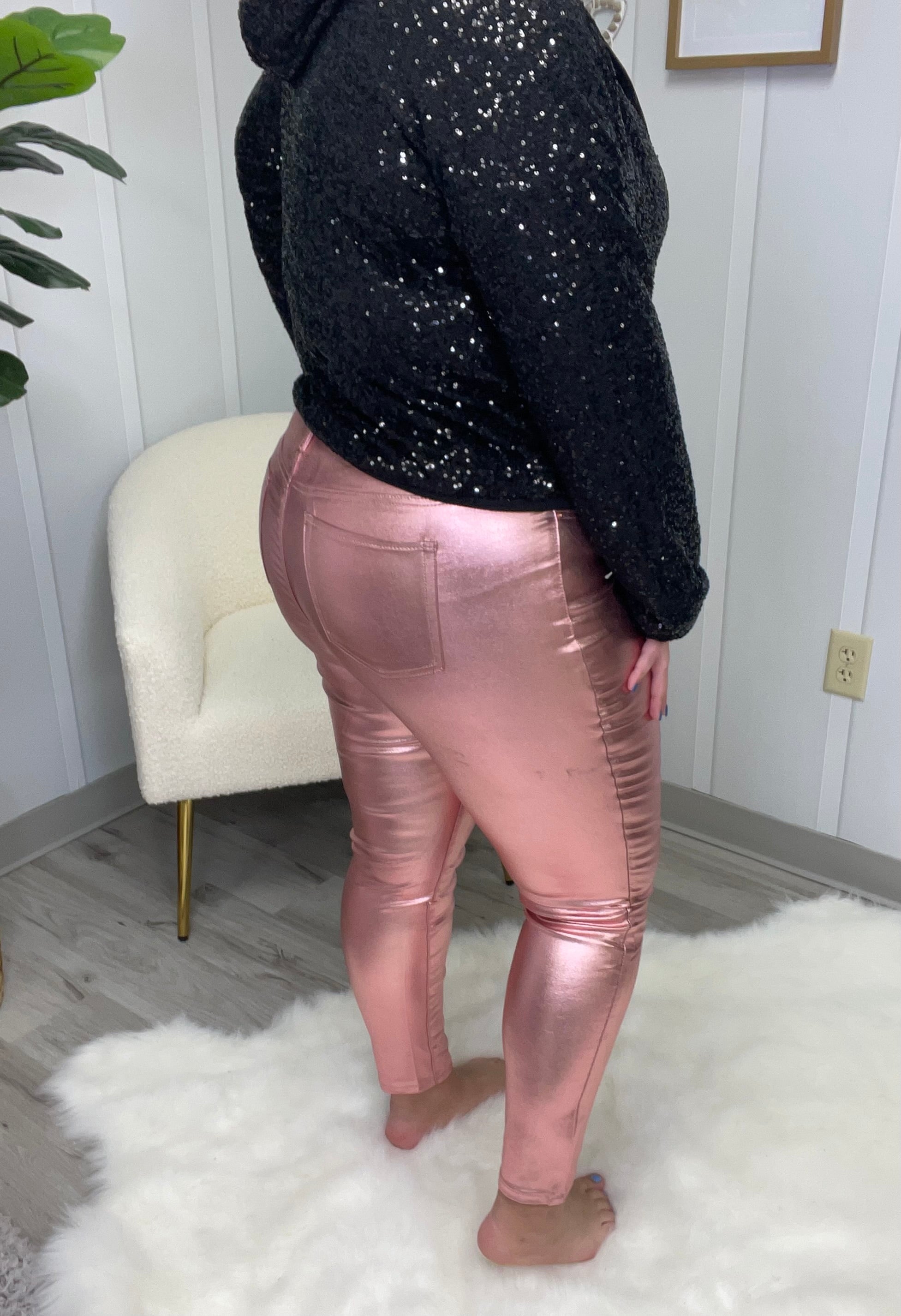 YMI High Rise Metallic Skinny Pants | Flannel Rose Boutique