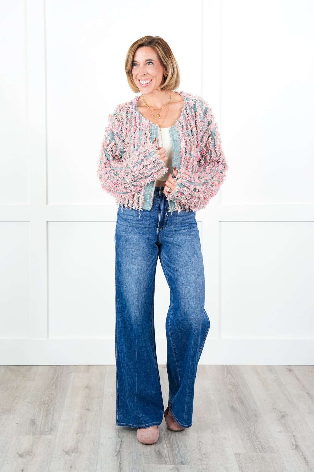 cotton candy shaggy knit cardigan