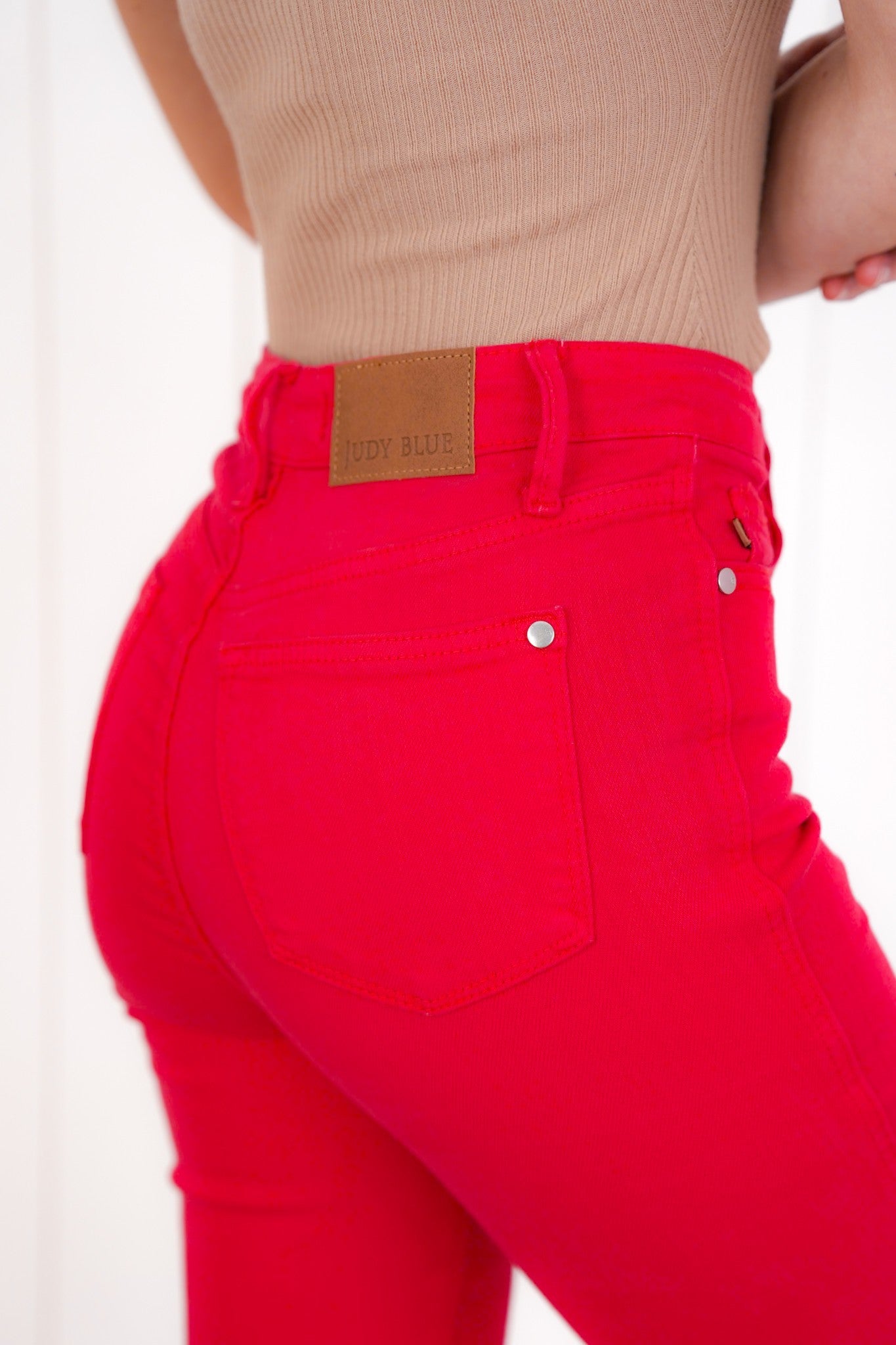 Judy Blue Red Hot Chili High Rise Red Tummy Control Flare Jeans | Freckled  Poppy Boutique