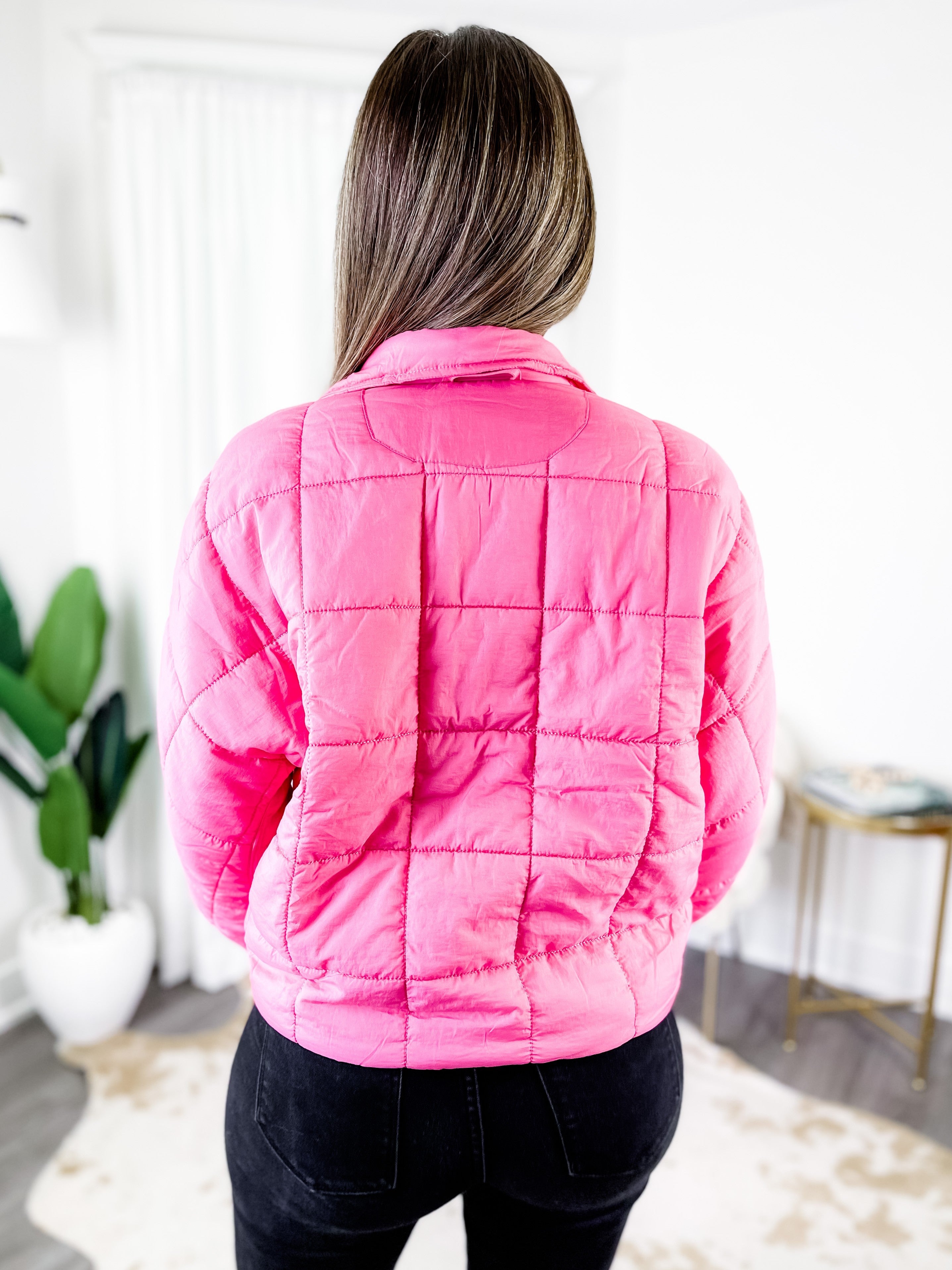 Solid Zip Up Long Sleeve Puffer Jacket 