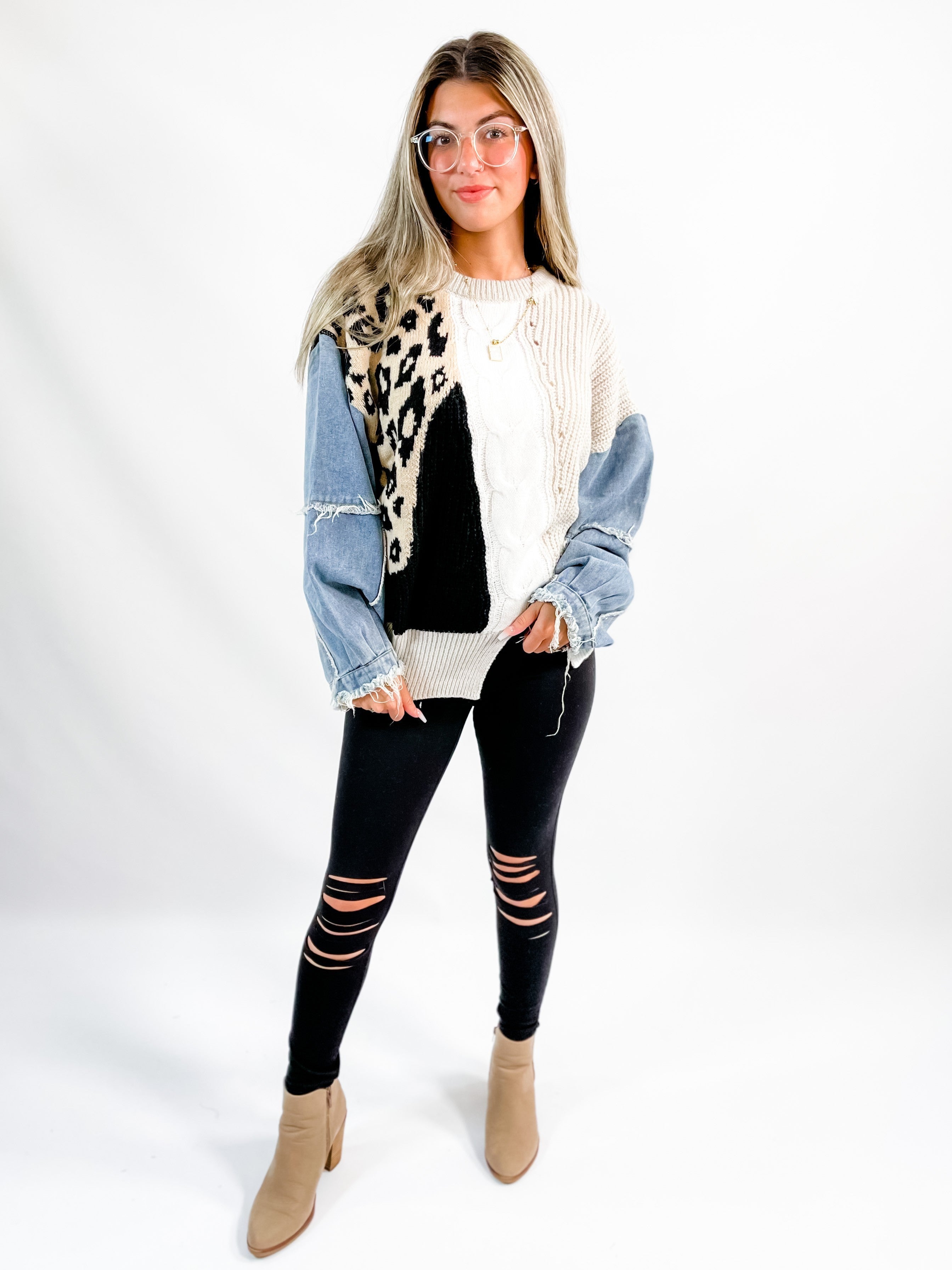 Color Block Long Sleeve Sweater With 