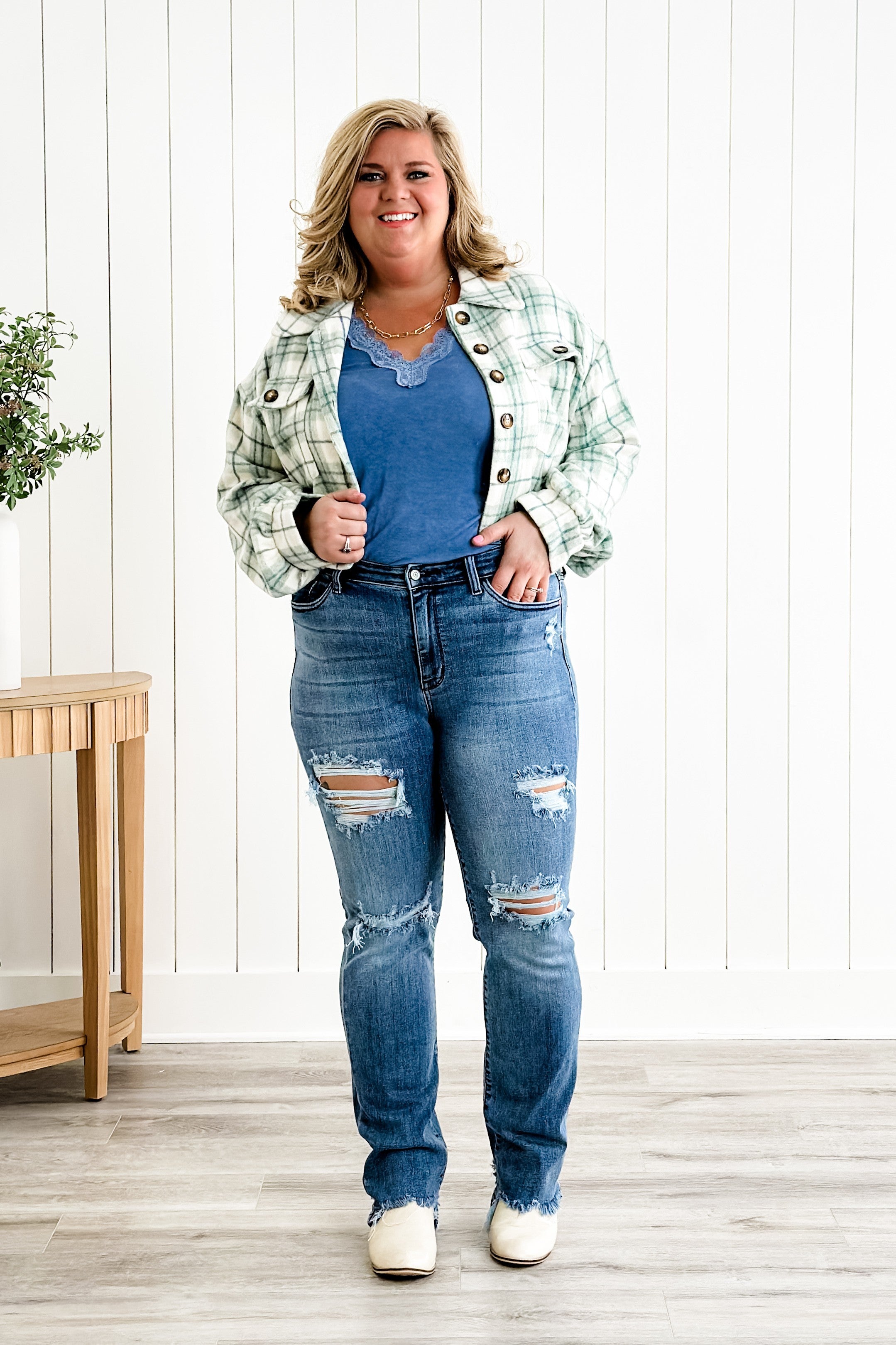 Judy Blue 90s Distressed Straight Leg Mid Rise Medium Wash