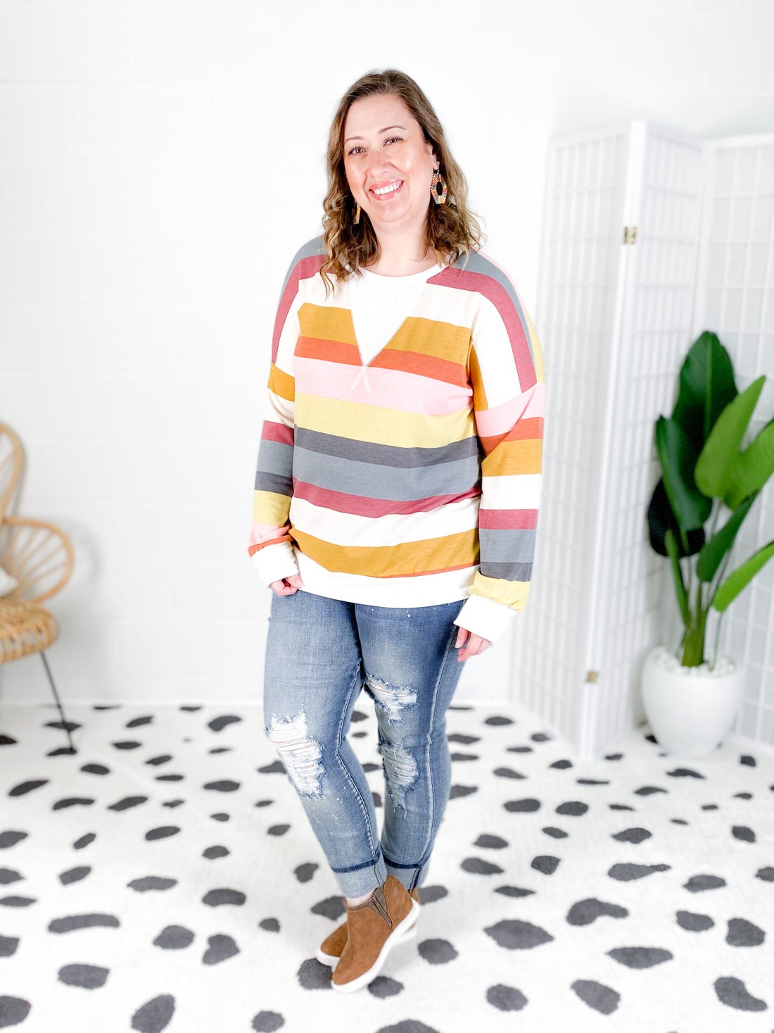 striped oversized long sleeve top