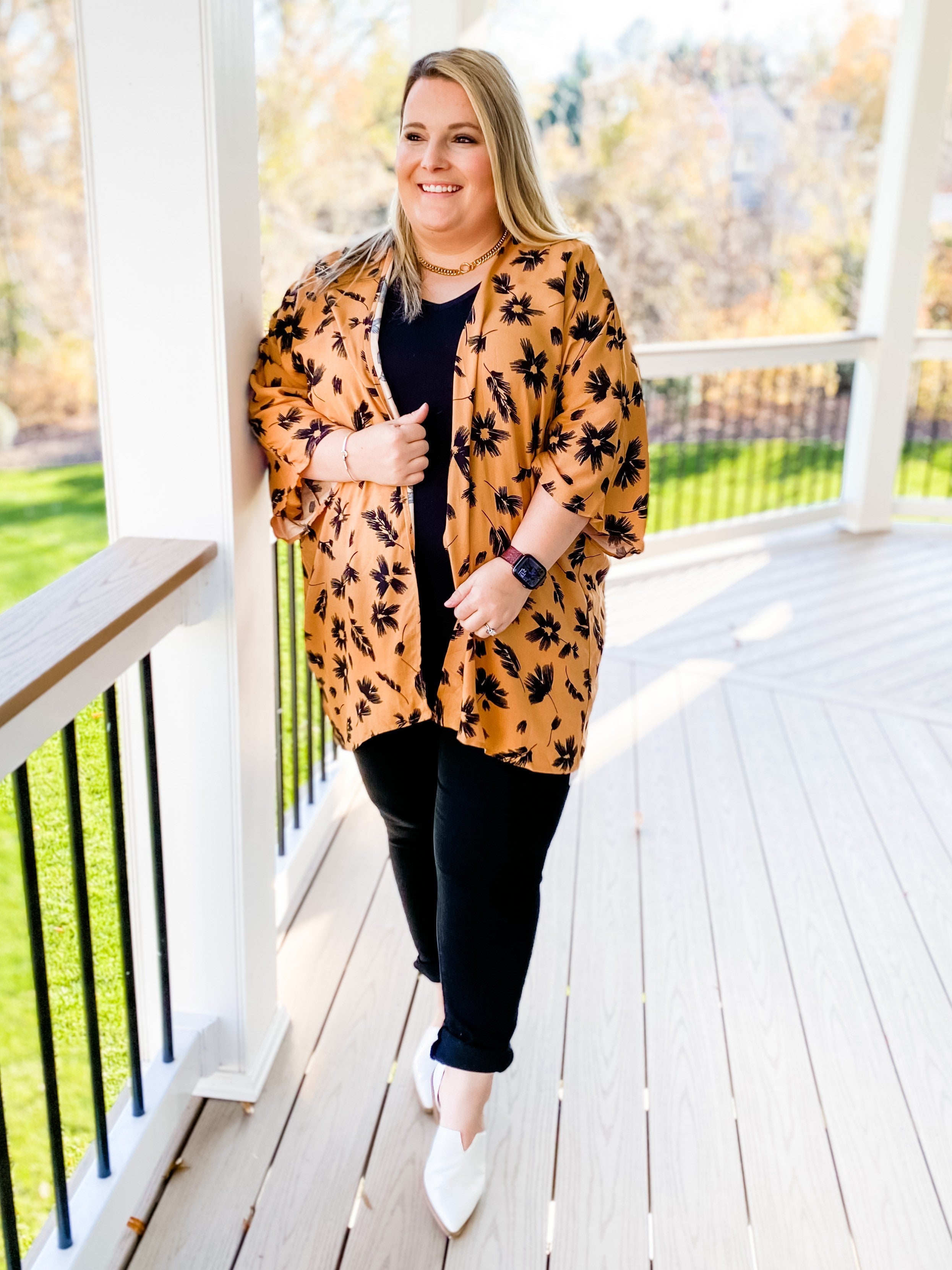 PLUS/REG Floral Open Cardigan Top 
