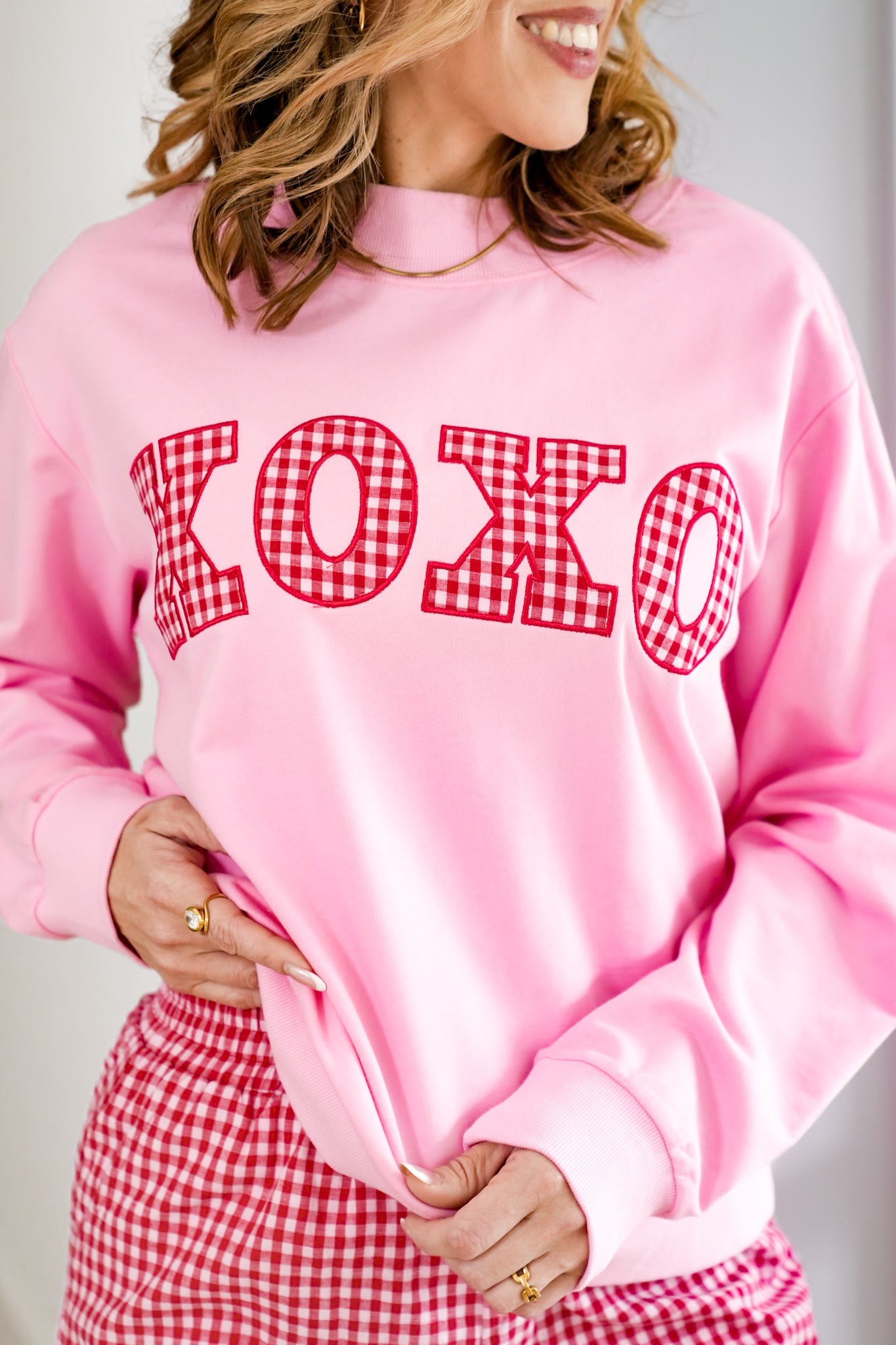 xoxo Long Sleeve Mock Neck Gingham 