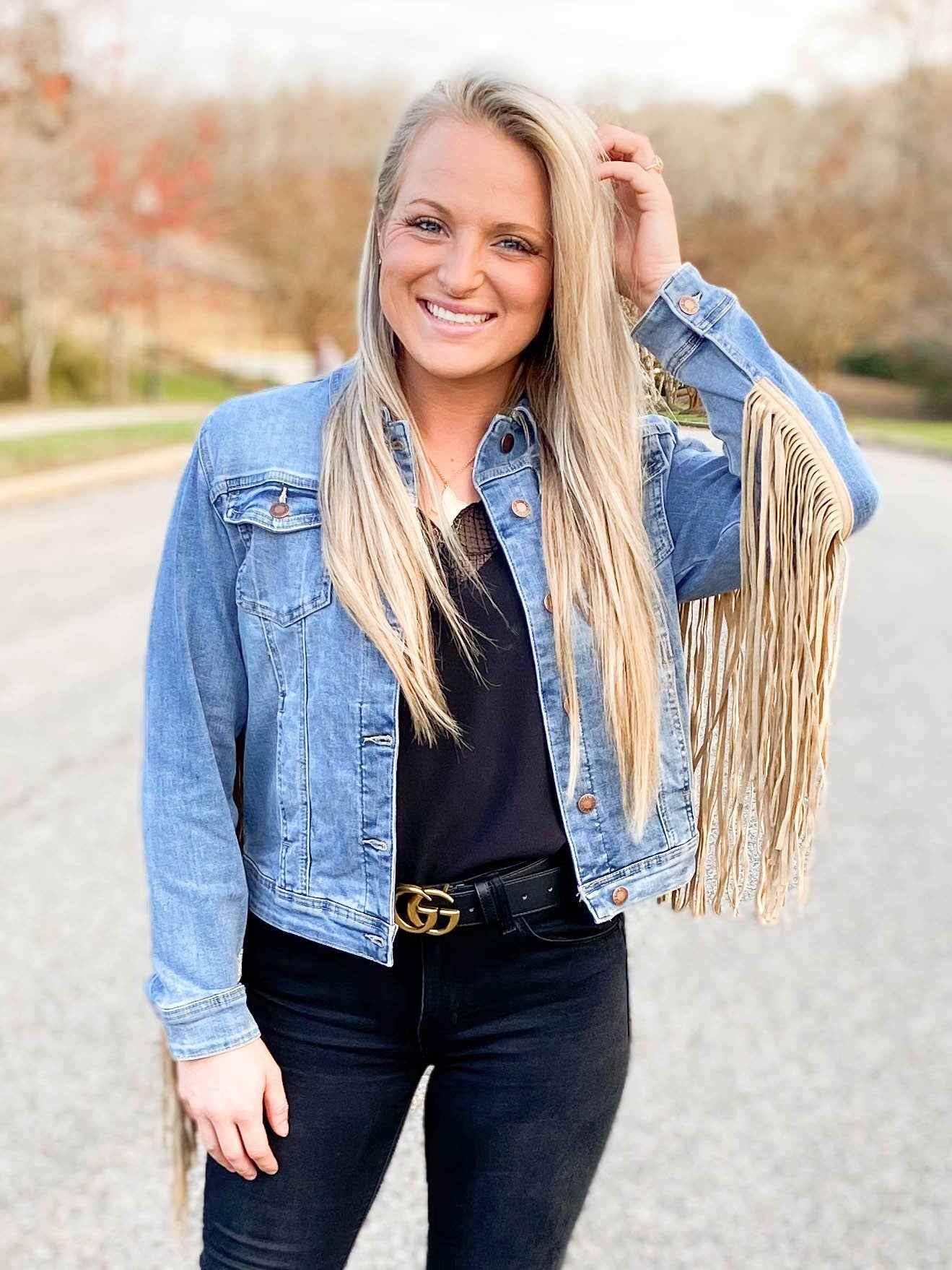 PLUS/REG Judy Blue Fringe Jean Jacket 