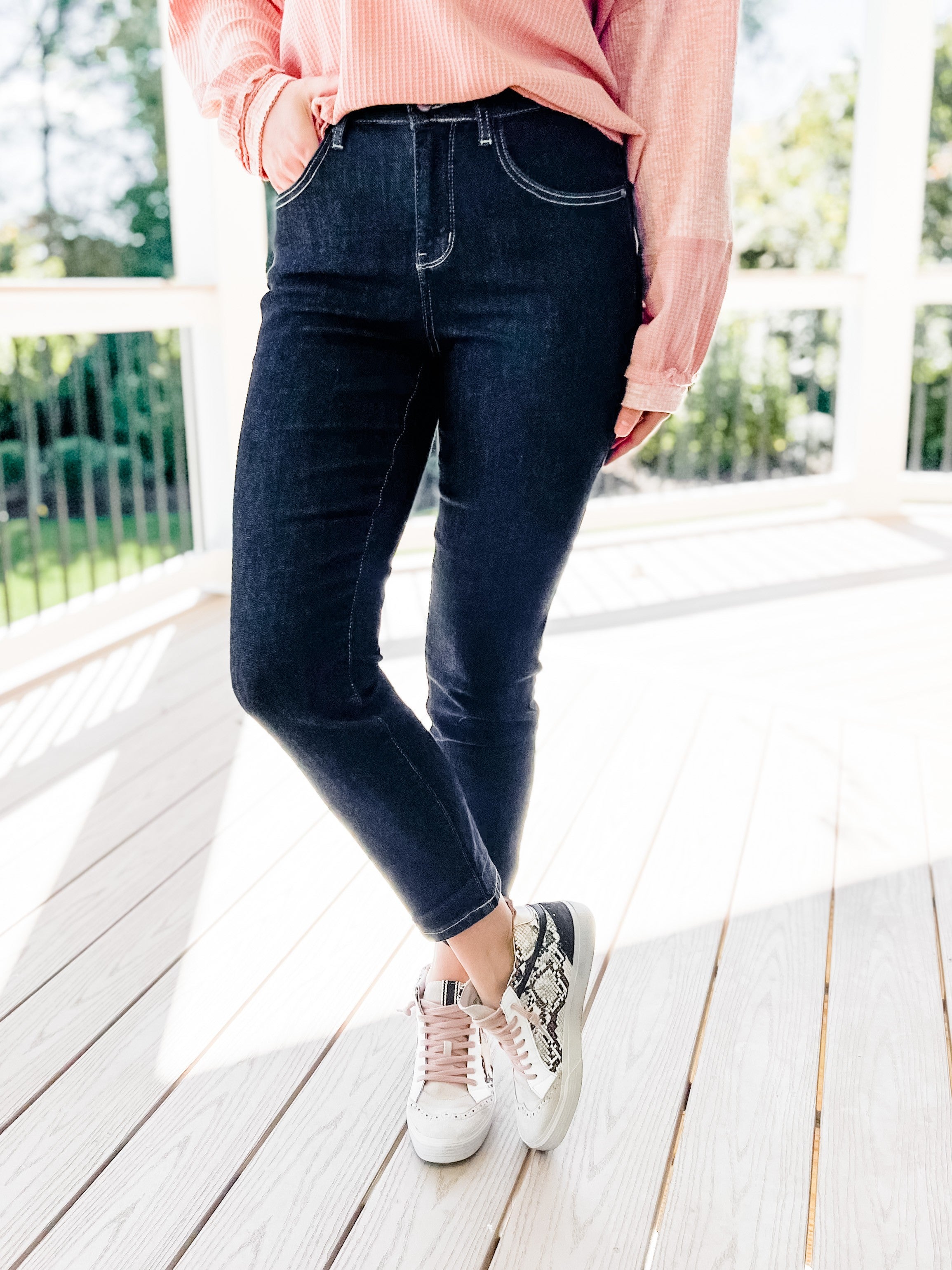 Judy Blue MidNight Dark Wash Rinse Mom Jeans Freckled Poppy Boutique