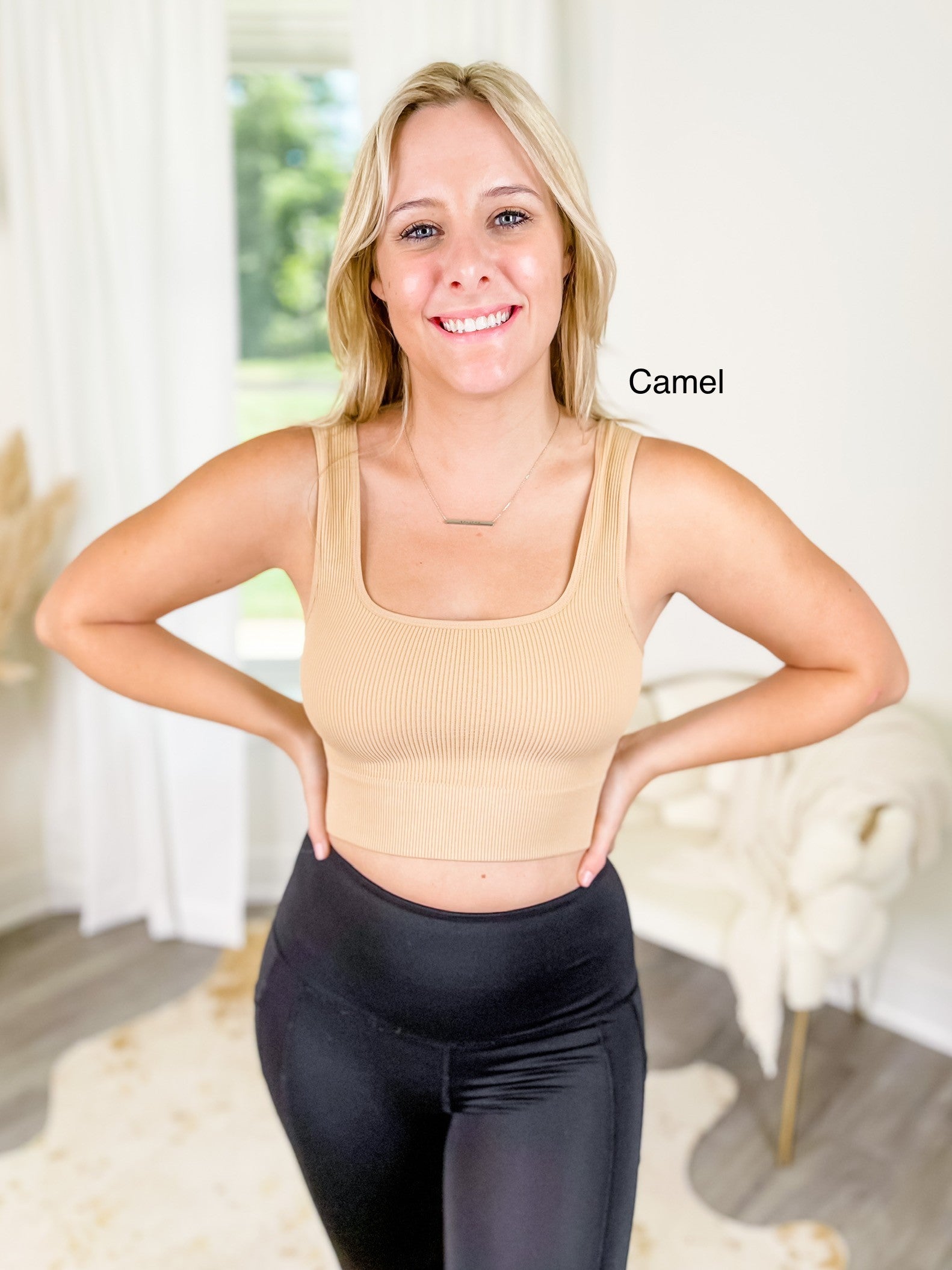 Heather Rib Square Neck Cropped Tank